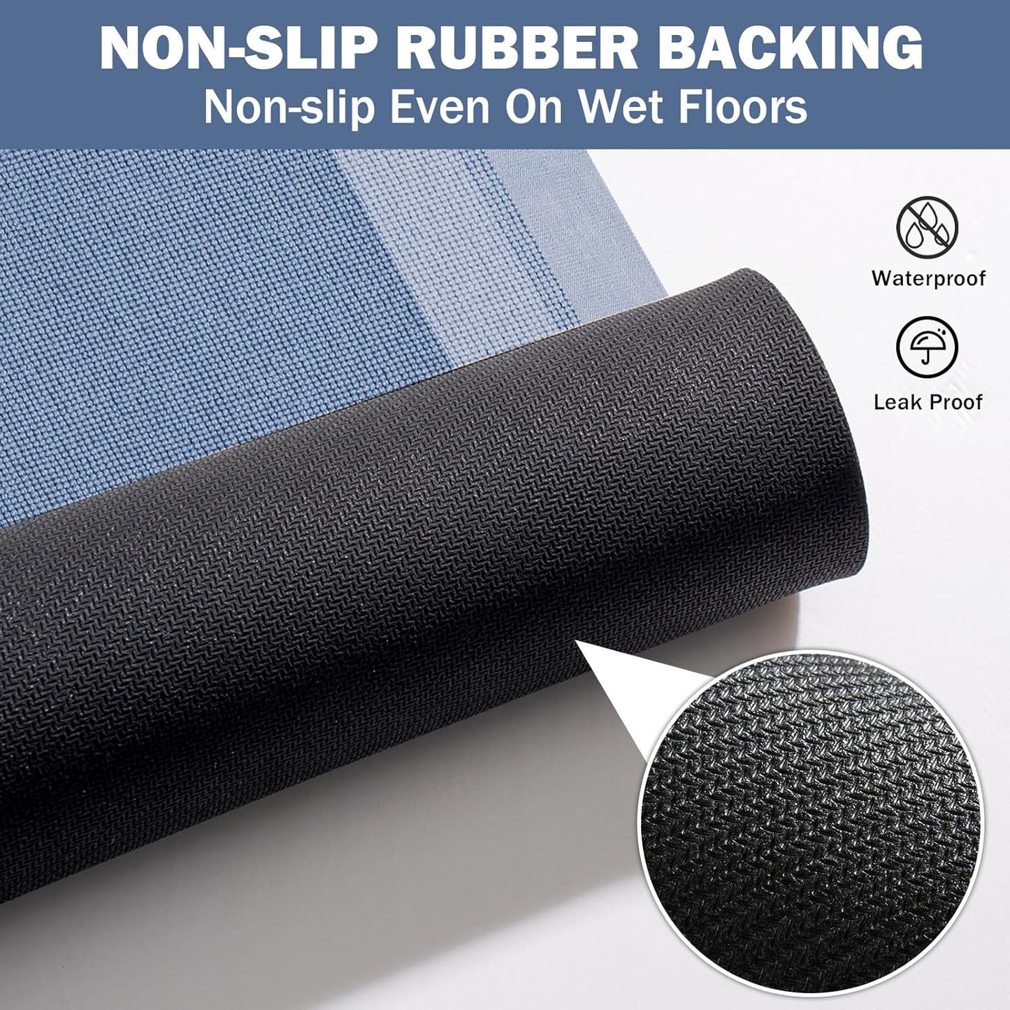 Non Slip Long Bathroom Runner Rug Bath Mat, Rubber Backing Ultra Thin Bathroom Rugs Fit Under Door Quick Dry Super Absorbent Washable Shower Mat for Bathtub Sink Floor, Blue 17"x59"