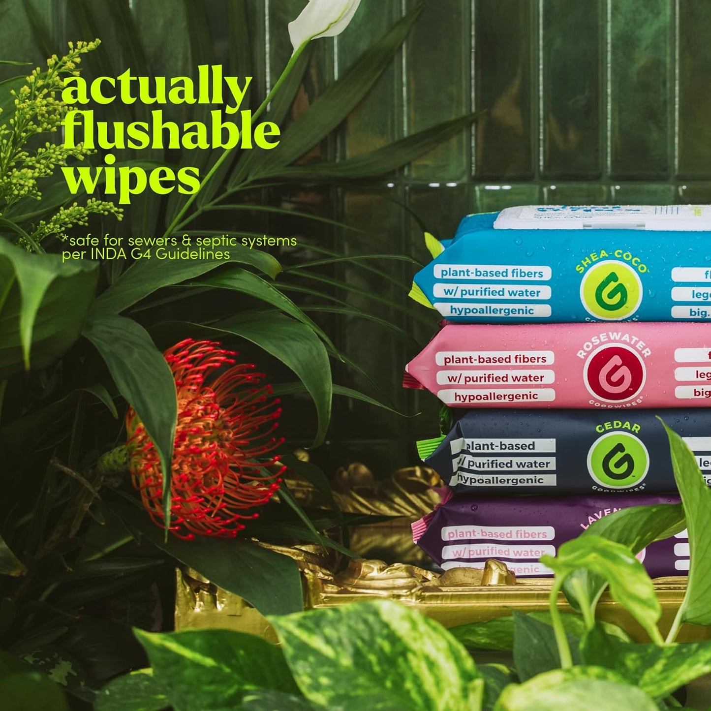 goodwipes Flushable Butt Wipes - Vitamin E & Aloe - Sewer & Septic Safe - Extra Large Adult Wet Wipes For Women & Men - Bathroom Essentials - Cedar, 318 Count (6 Packs + 1 Travel)