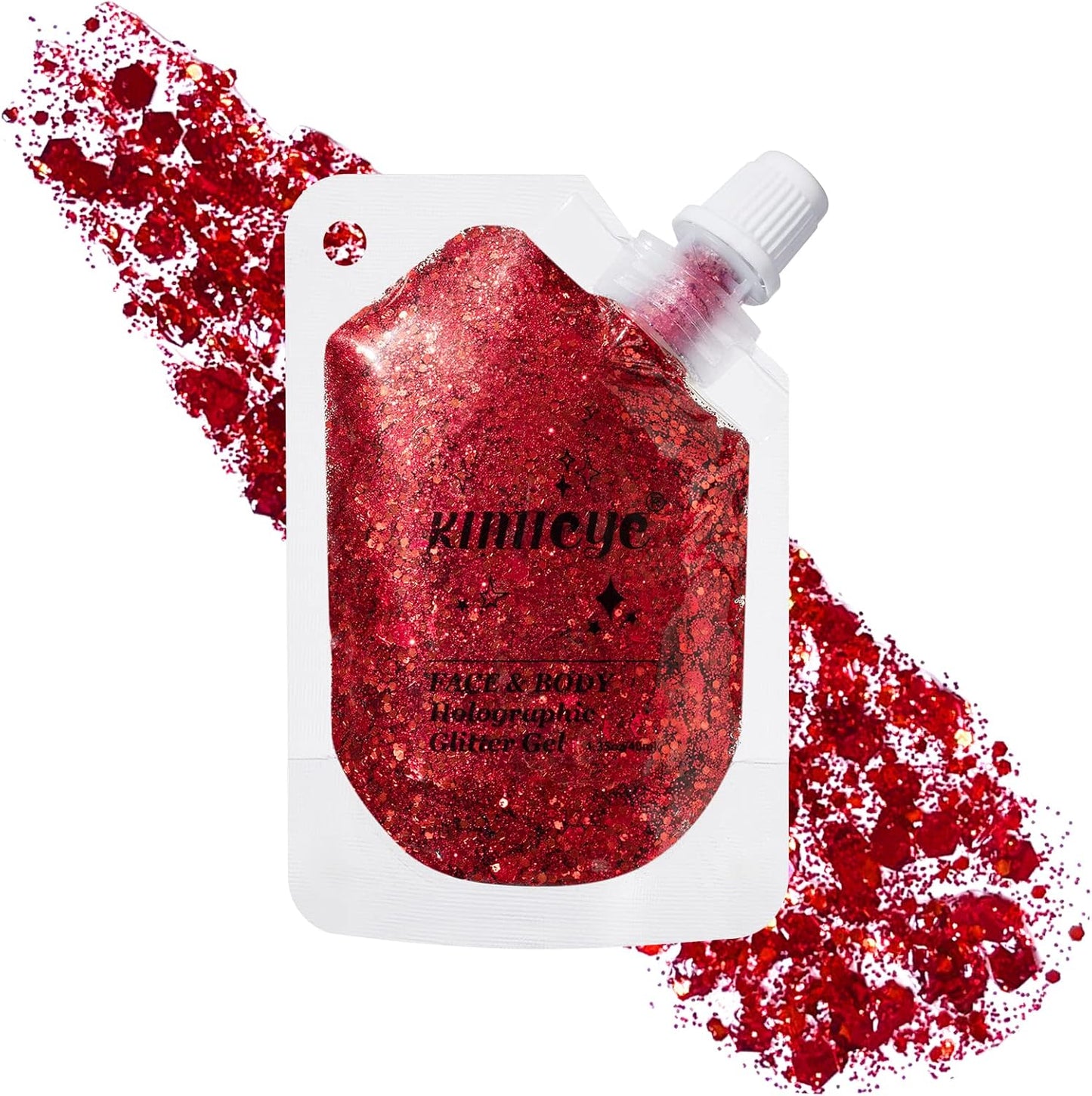 Holographic Face Glitter Gel Body Shimmer Makeup for for Hair, Face, Clavicle, Arm, Nail, Eyeshadow, Long Lasting Waterproof Mermaid Sequins Party Glitter for Rave Festival, 1.35oz (Garnet Red #14)