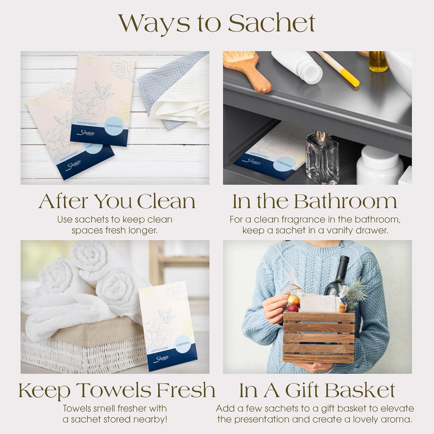 Gardenia Scented Sachets Pack of 6, Spring and Summer - Long-Lasting Scented Bags, Home Fragrance, Air Freshener & Deodorizer for Closet, Room, Drawer, or Cars, Made in USA