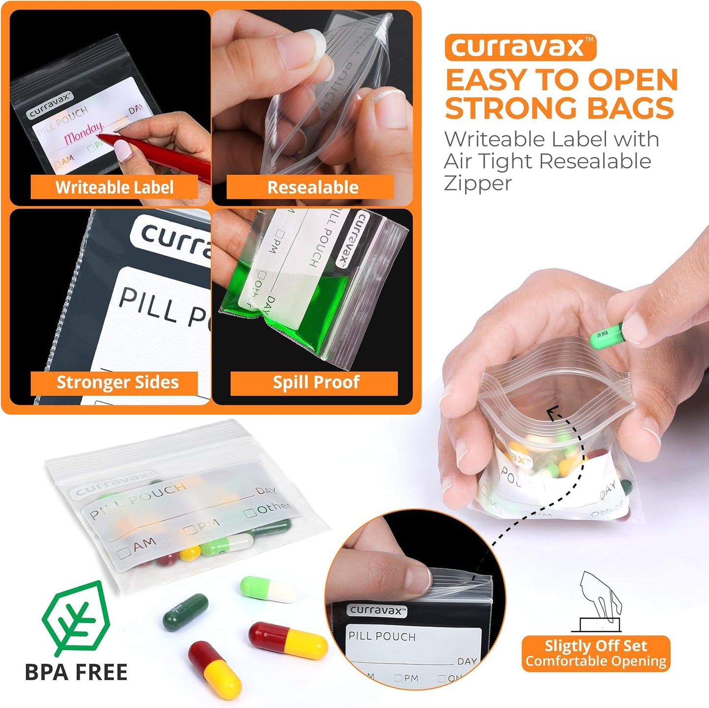 Pill Pouch Bags for Travel Pack of 400 - BPA Free 3 x 2.75 inch Pill Pouch - Pill Pouches for Medicine with Write on Label –Clear Ziplock Pill Baggies for Travel Medicine Organizer