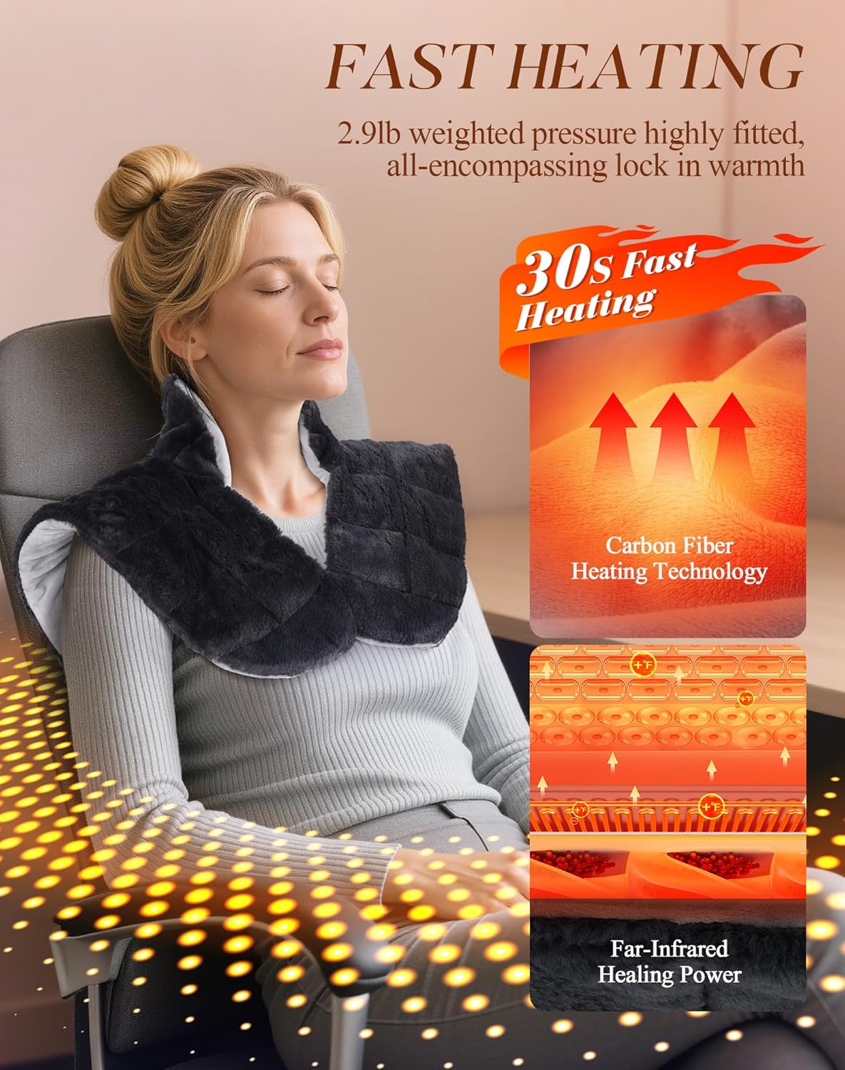 UTK 30s Fast Heating Pad for Neck Shoulder and Back, 6X Deeper Pain Relief Weighted Far Infrared Heating Pads, 8 Heat Options Max 159℉, 16 Auto Timer, 24"x20" Extra Large, Gifts for Women, Men (Grey)