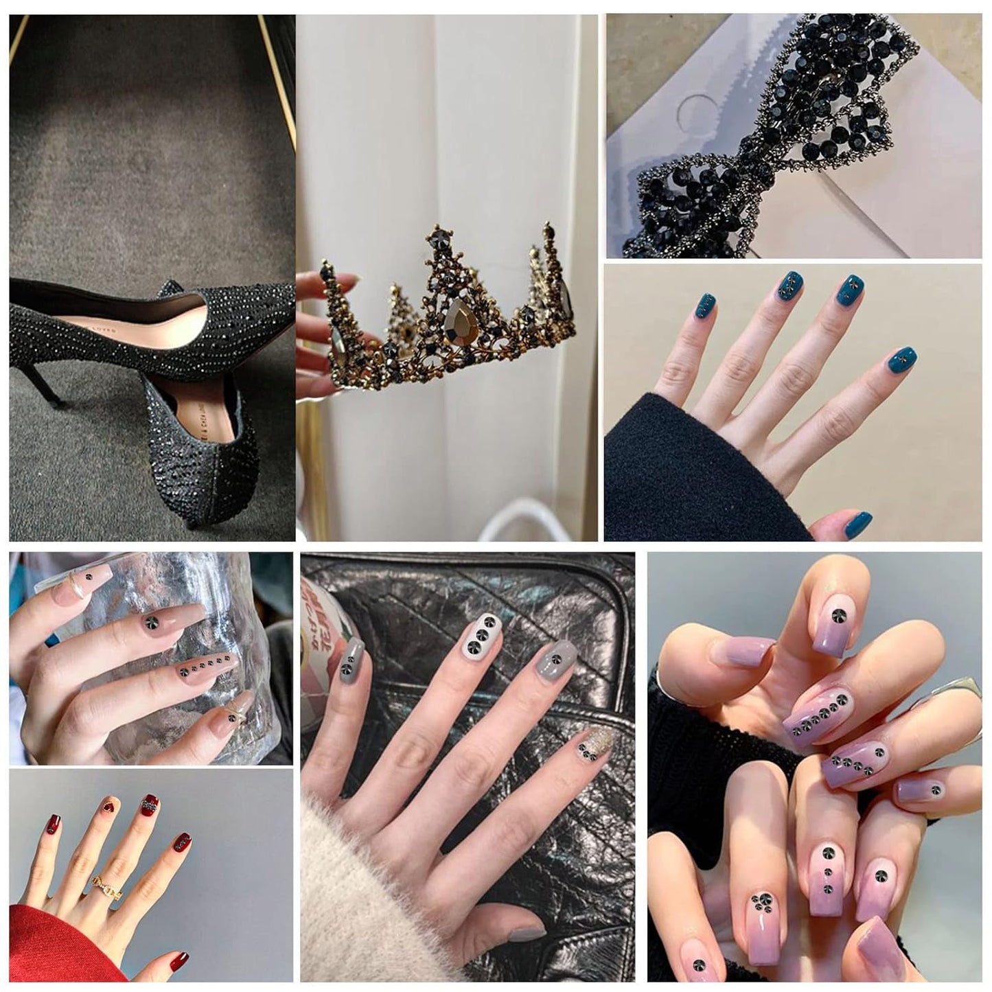 Beadsland 288pcs Flat Back Crystal Rhinestones Round Gems for Nail Art and Craft Glue Fix, Jet Hematite,SS30,6.3-6.5mm