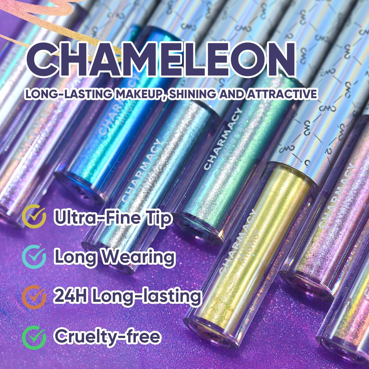 CHARMACY Chameleon Liquid Eyeliner, Liquid Glitter Eyeliner, Highly Pigmented, Metallic MultiColor Shifting waterproof Eyeliner, Ultra-Fine Tip, Longwearing, Smudge-proof (#305)