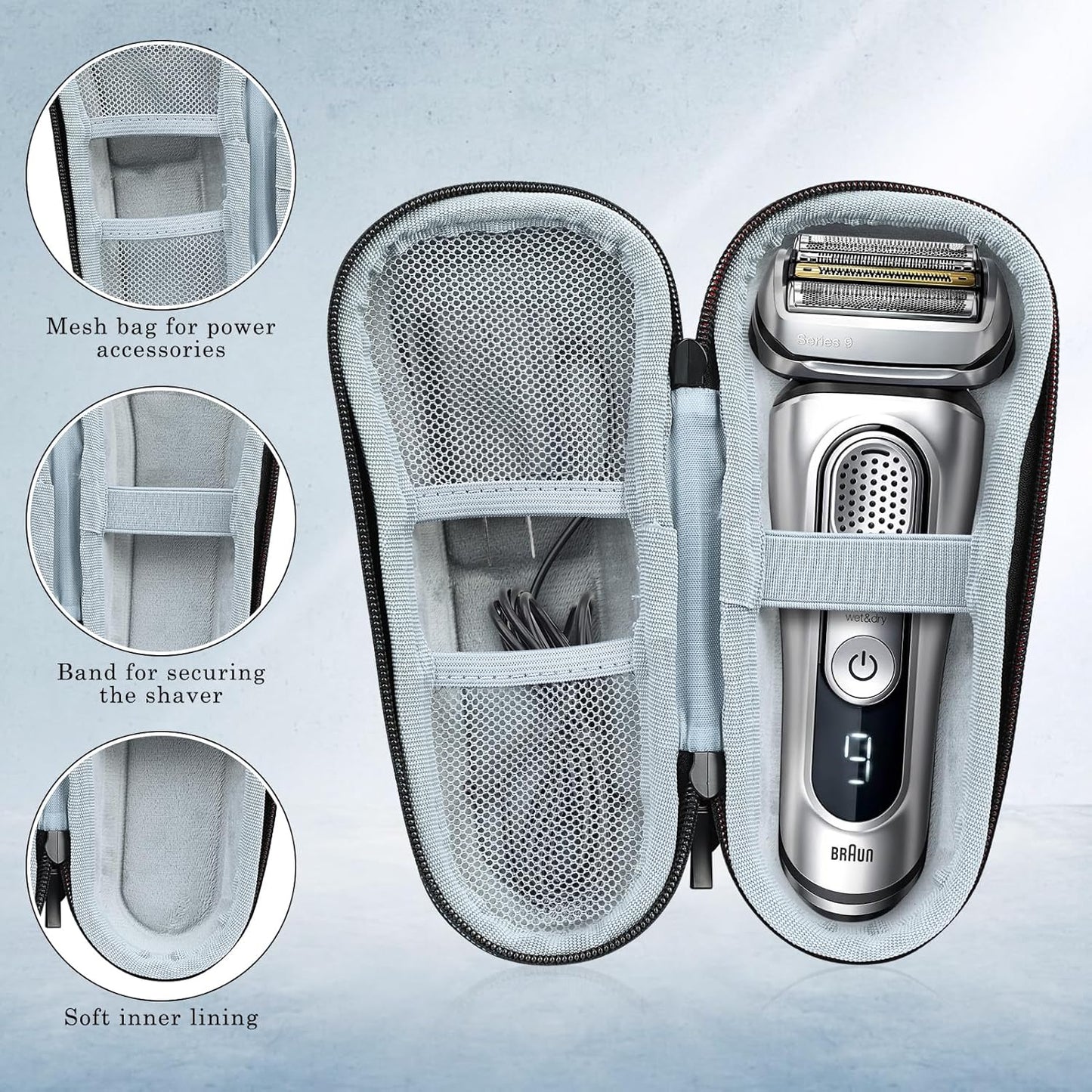 Braun Shaver Travel Case - Hard EVA Protective Holder for Series 3/5/6/7/8/9 Pro+ & All Models (Fits 3s, 5s, 7s, 8s, 9s)-Water-Resistant Men's Electric Razor Storage Pouch for Gym & Vacation