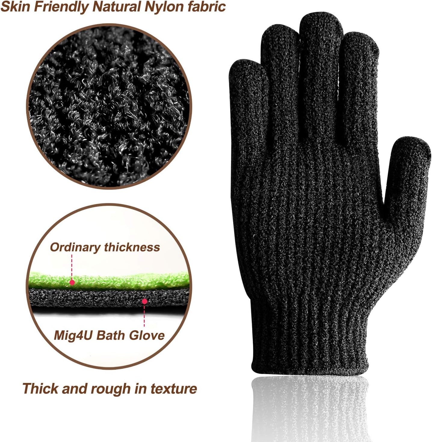 MIG4U Shower Exfoliating Scrub Gloves, Bathing Gloves Body Wash Dead Skin Removal Deep Cleansing Sponge Loofah for Women Men