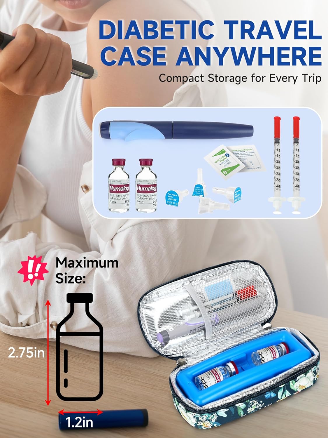 Insulin Cooler Travel Case – TSA Approved Diabetic Medication Vial Cooling Bag, Refrigerated Diabetes Supplies Organizer, Portable Mini Cooler Case with Protective Ice Brick (Camellia)