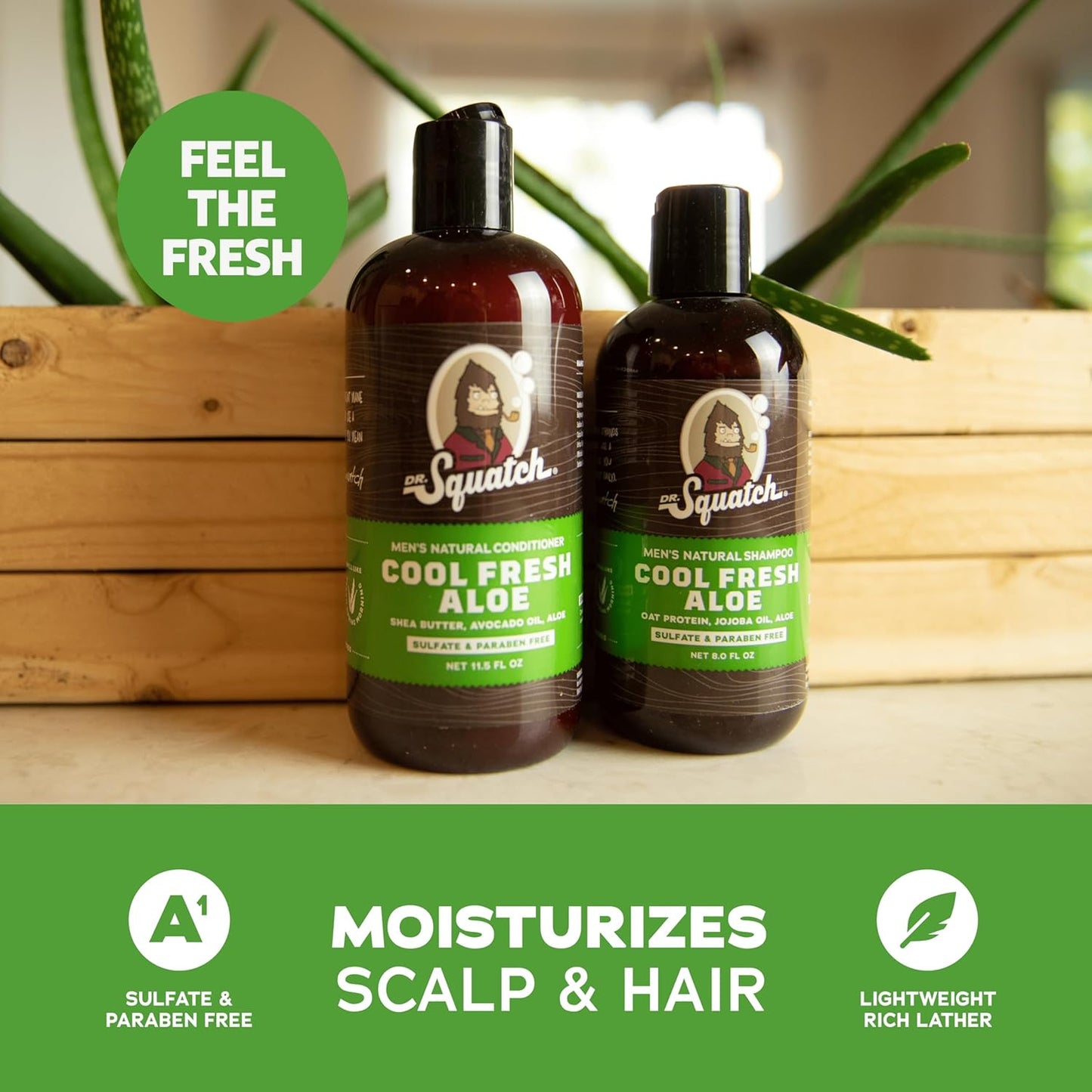 Dr. Squatch Natural Hair Bundle for Men - Healthy, Full Looking Hair - Cool Fresh Aloe Shampoo (8 fl oz), Cool Fresh Aloe Conditioner (11.5 fl oz)