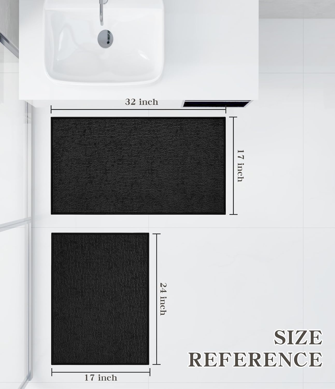 chakme Bathroom Rug Sets 2 Piece, Ultra Thin Bath Mat Quick Dry Bath Mat, Absorbent Bath Mat for Bathroom Non Slip Machine Washable, (Black)