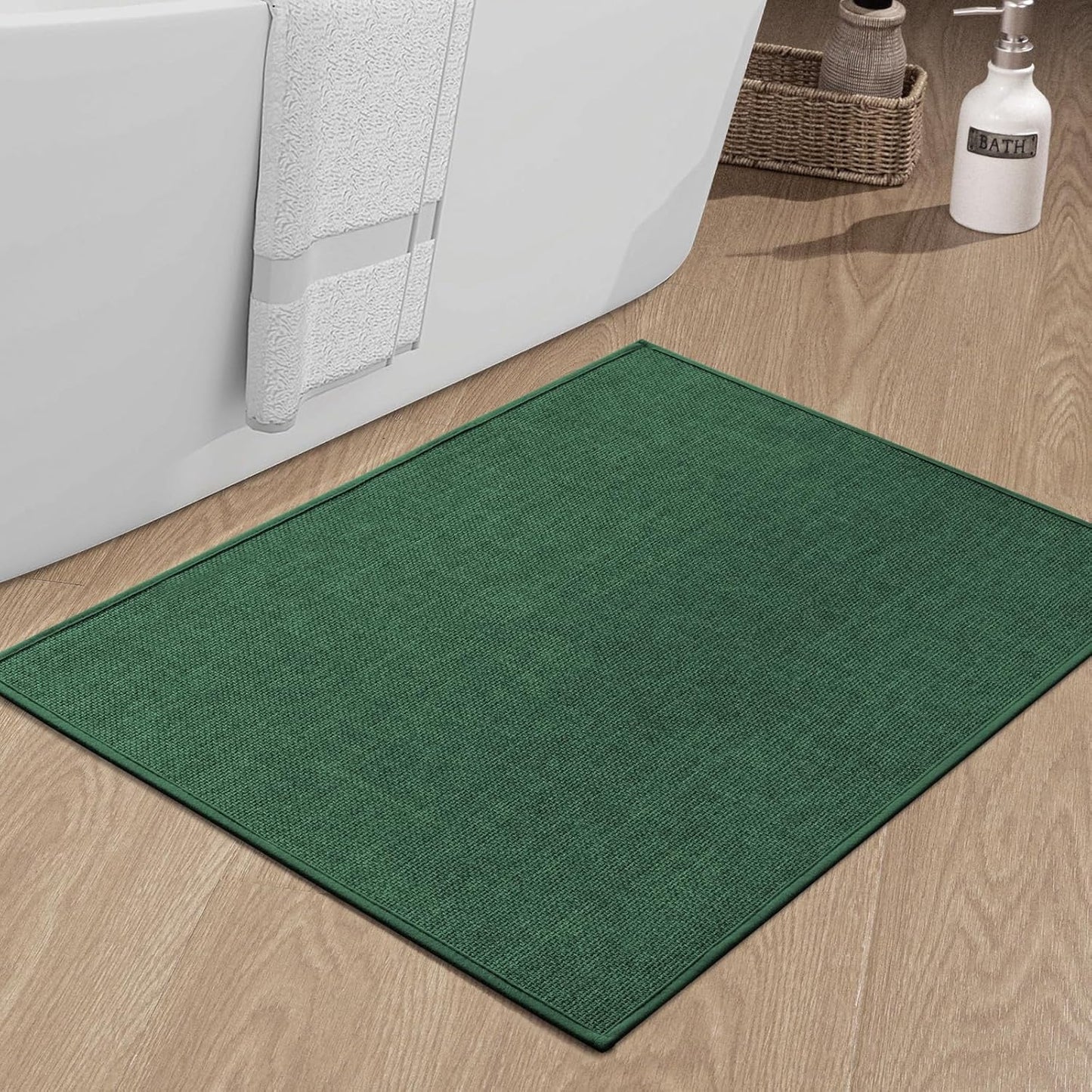chakme Bathroom Rugs Mat 36x25, Ultra Thin Non Slip Bath Mat Large Quick Dry Absorbent Bath Mat for Bathroom Floor, (Green, 36"x25")