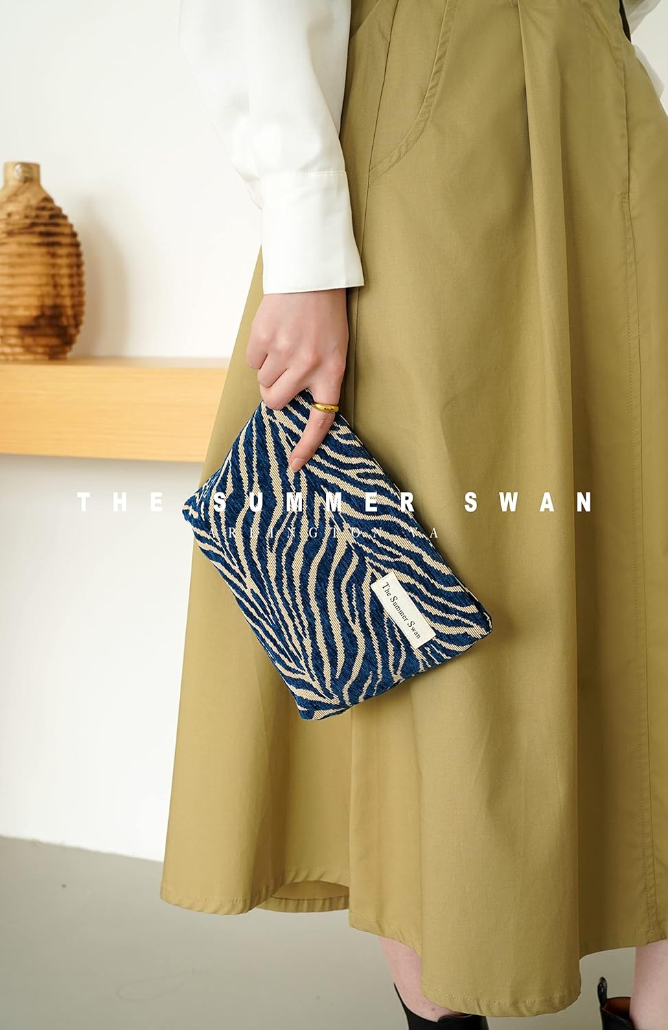 The Summer Swan | Large Aesthetic Floral Mid-day Clutch Period Kit Hygiene Skincare Cute Makeup Bag (Velvet Zebra Print Navy)