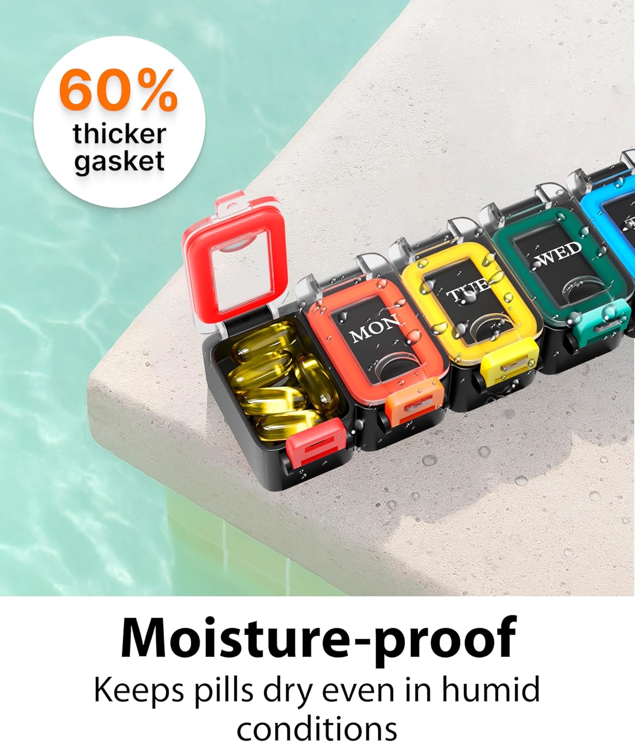 Weekly Pill Organizer 1 time a Day – Pill Box 7 Day with Enhanced Waterproof Seal, Large compartments Hold Big Vitamins & Supplements, Upgraded Locking lids, for Home & Travel use, Durable Hard case