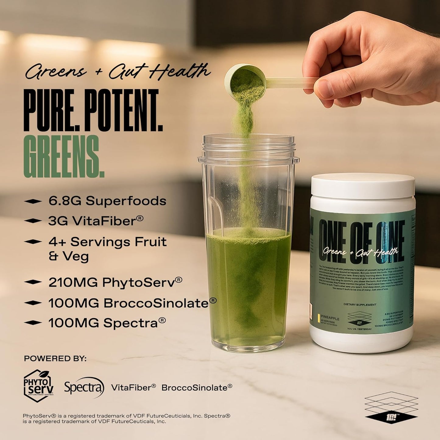 ONE of ONE Greens & Gut Health – Superfood Greens Powder with Prebiotics, Probiotics & Digestive Enzymes for Gut Health, Immunity & Energy, No Artificial Sweeteners - Pineapple, 30 Serving