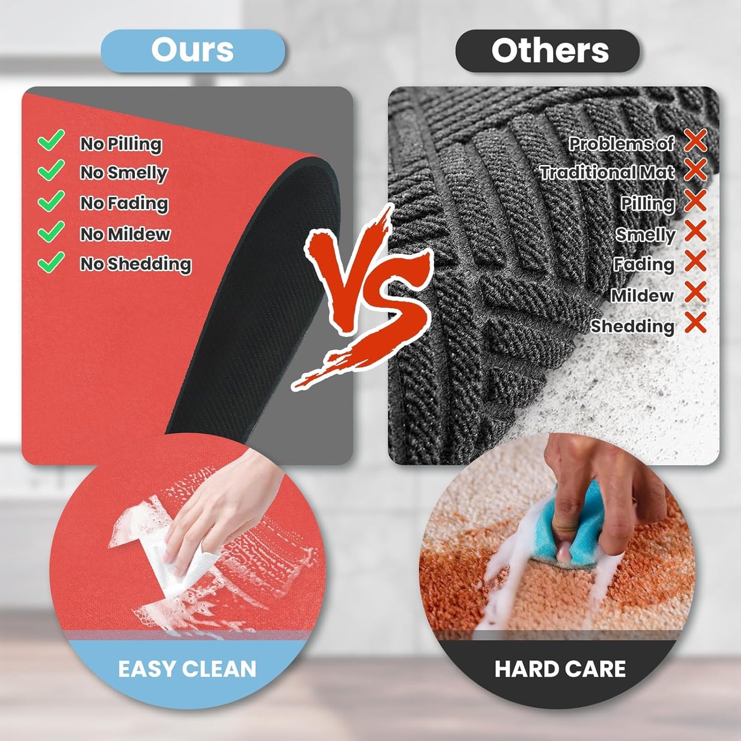 Diatomaceous Earth Bath mat Bathroom Rugs Super Absorbent Quick Dry Non Slip Bath Mat Thin Bathroom Floor Mats Fit Under Door-Shower Rug for in Front of Bathtub Shower, Red, 23.6"x66.9"