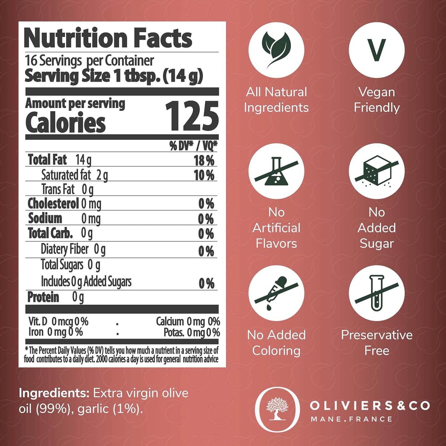 Fresh Garlic Olive Oil by Oliviers & Co. | Italian Extra Virgin Olive Oil for Cooking & Dipping | Gourmet Flavored EVOO, Cold Pressed, All-Natural (8.45 Fl Oz (Pack of 1), Fresh Garlic)