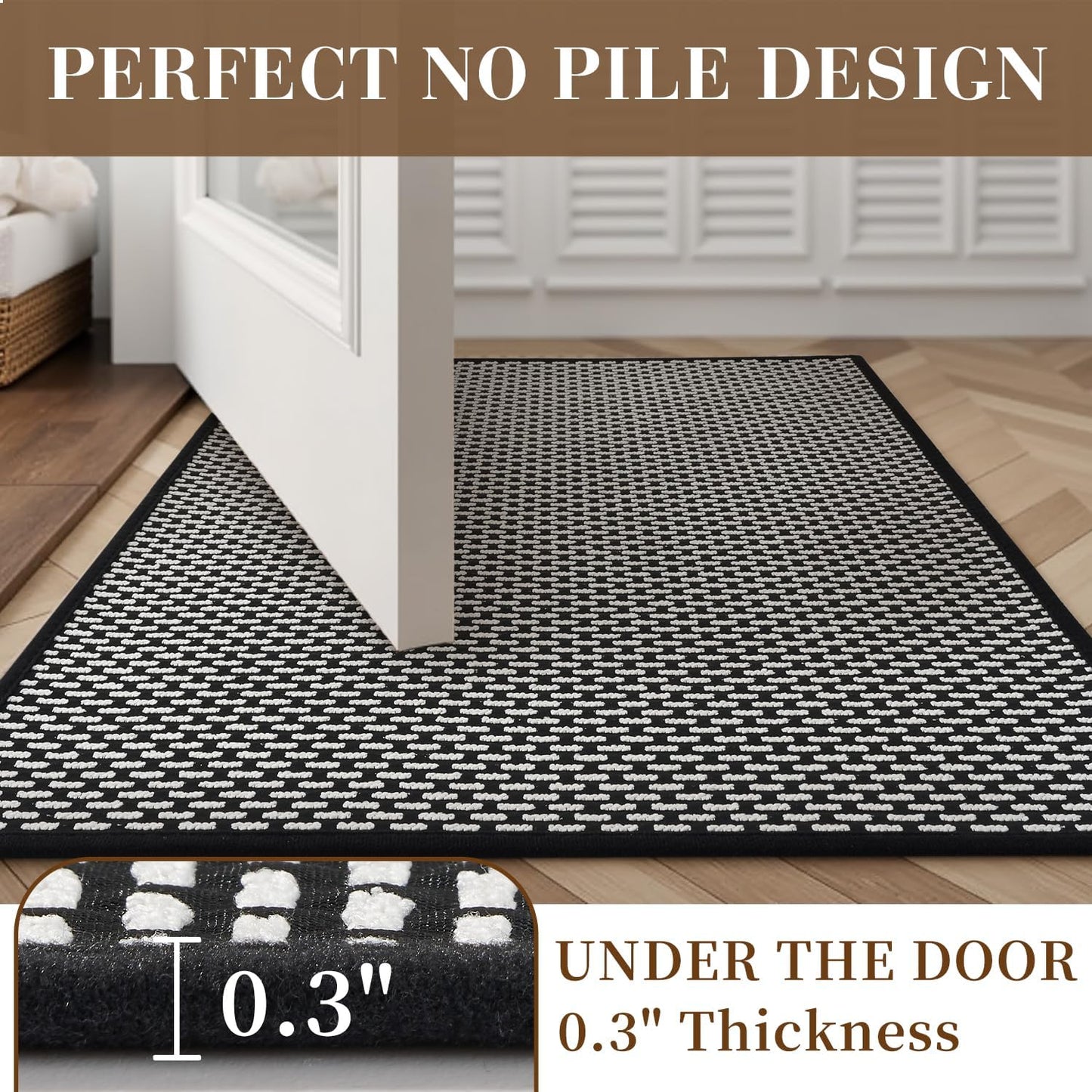 RESARE Non Slip Bath Mat - Machine Washable Bathroom Rugs, Super Absorbent, 20"x32" Black