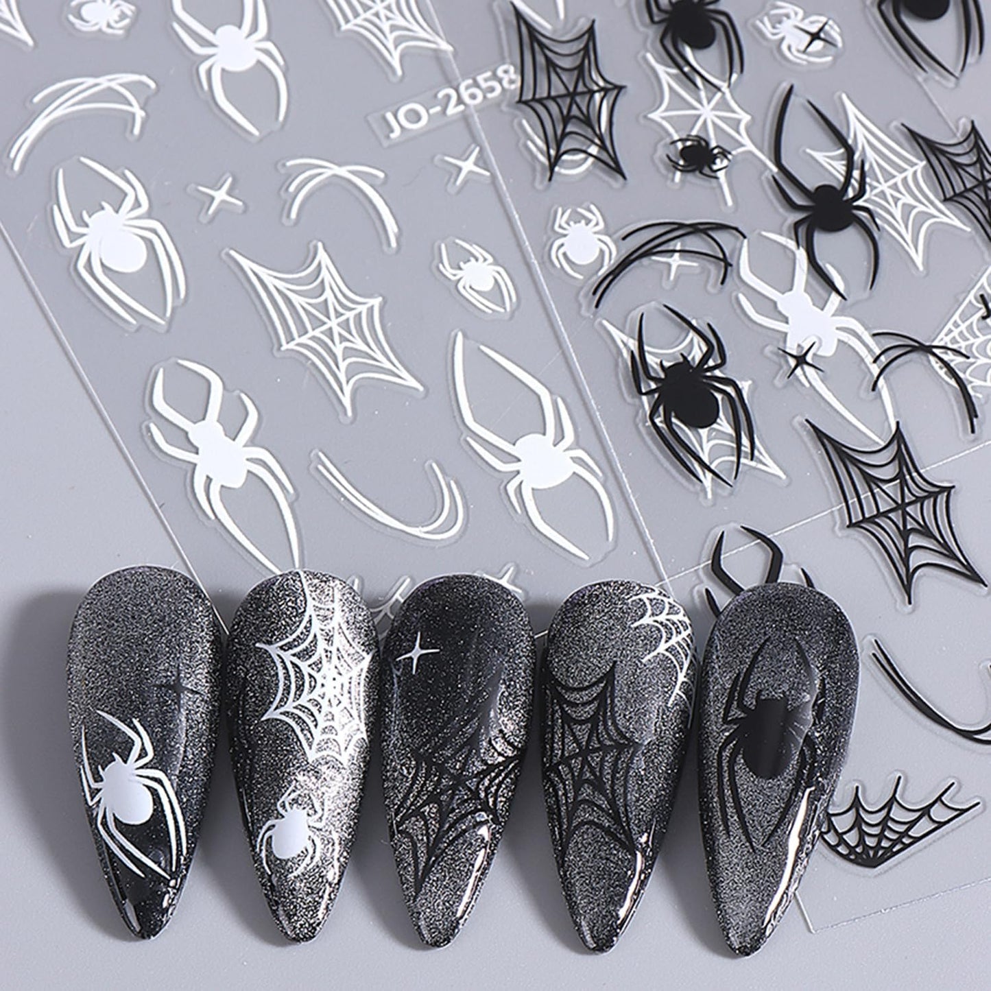 Halloween Nail Art Stickers Decals 5D Embossed Spider Nail Stickers Spider Web Nails Decal Self-Adhesive Design Nail Art Decal for Women Halloween Decor (5 Sheets)