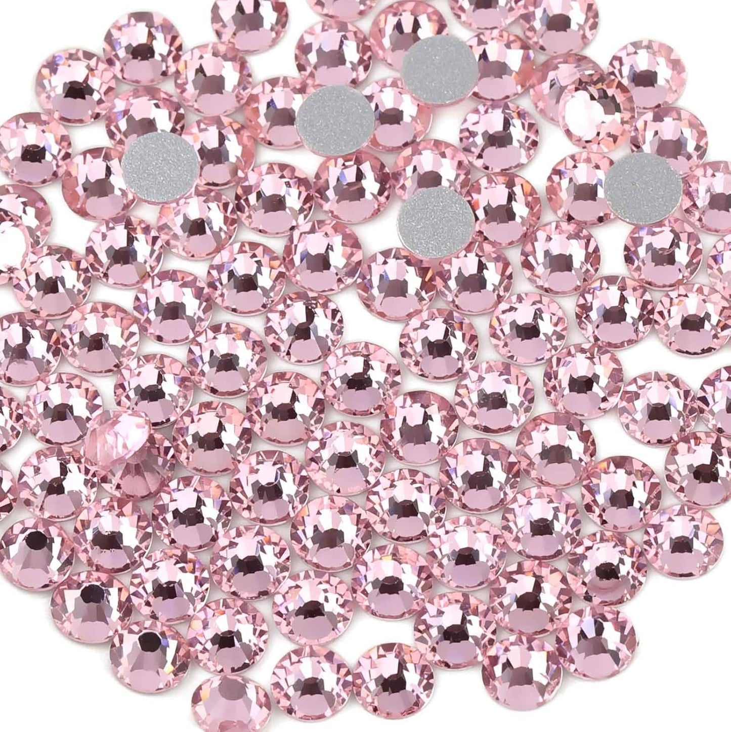 beadsland Flat Back Crystal Rhinestones Round Gems, Light Pink (2.3-2.5mm) SS8/1440pcs