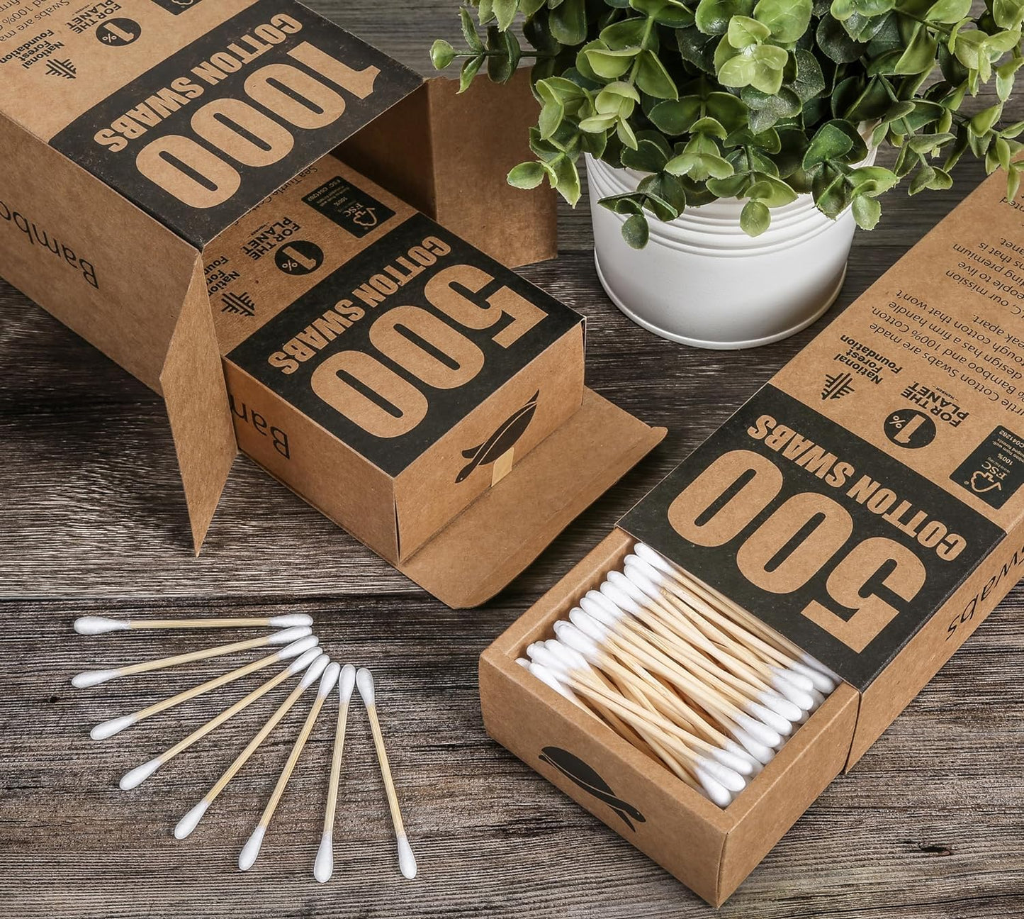 Sea Turtle Bamboo Cotton Swabs (500 Count) - Vegan, Eco Friendly, Organic, Double Tips, Plastic Free Wooden Ear Sticks, All Natural 100% Biodegradable Cotton Buds