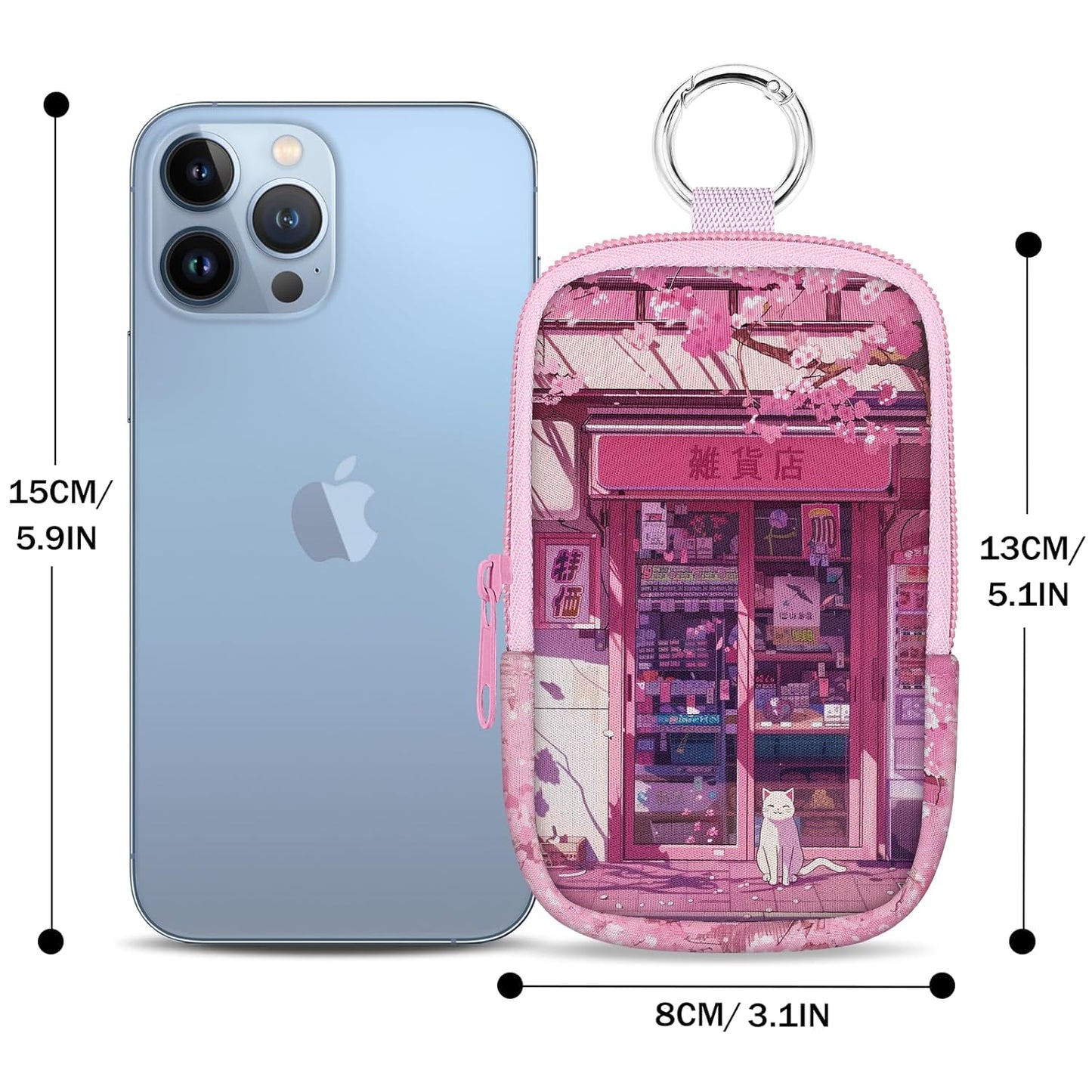 Hand Sanitizer Spray Case, Kawaii White Cats Hand Sanitizer Holder Zippered Pouch, Cute Fashion Accessory with Snap Hook for Glow Mist and Power Mist 1FL OZ