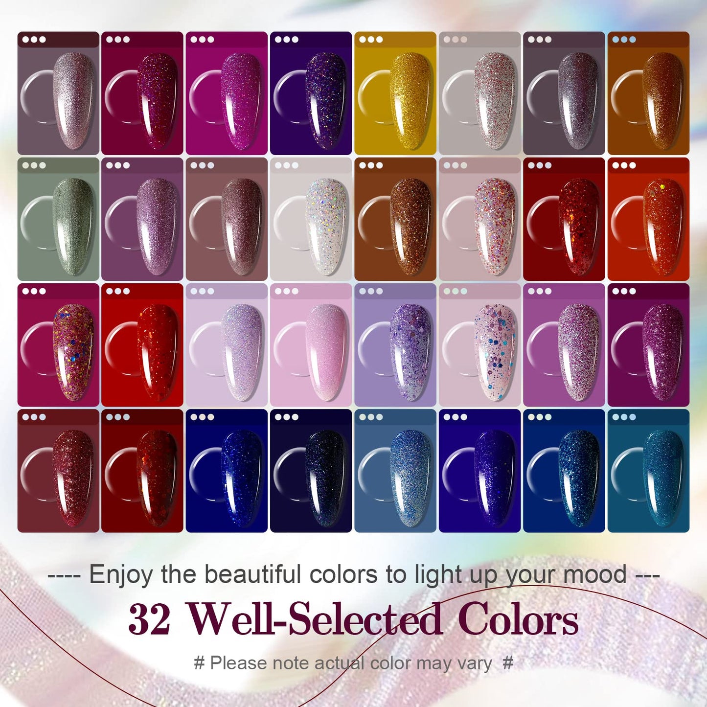 JODSONE Gel Nail Polish Shiny High Gloss Surface Strengthening Glitter Minimalistic Artistic Creation Starter Set 36 Pieces