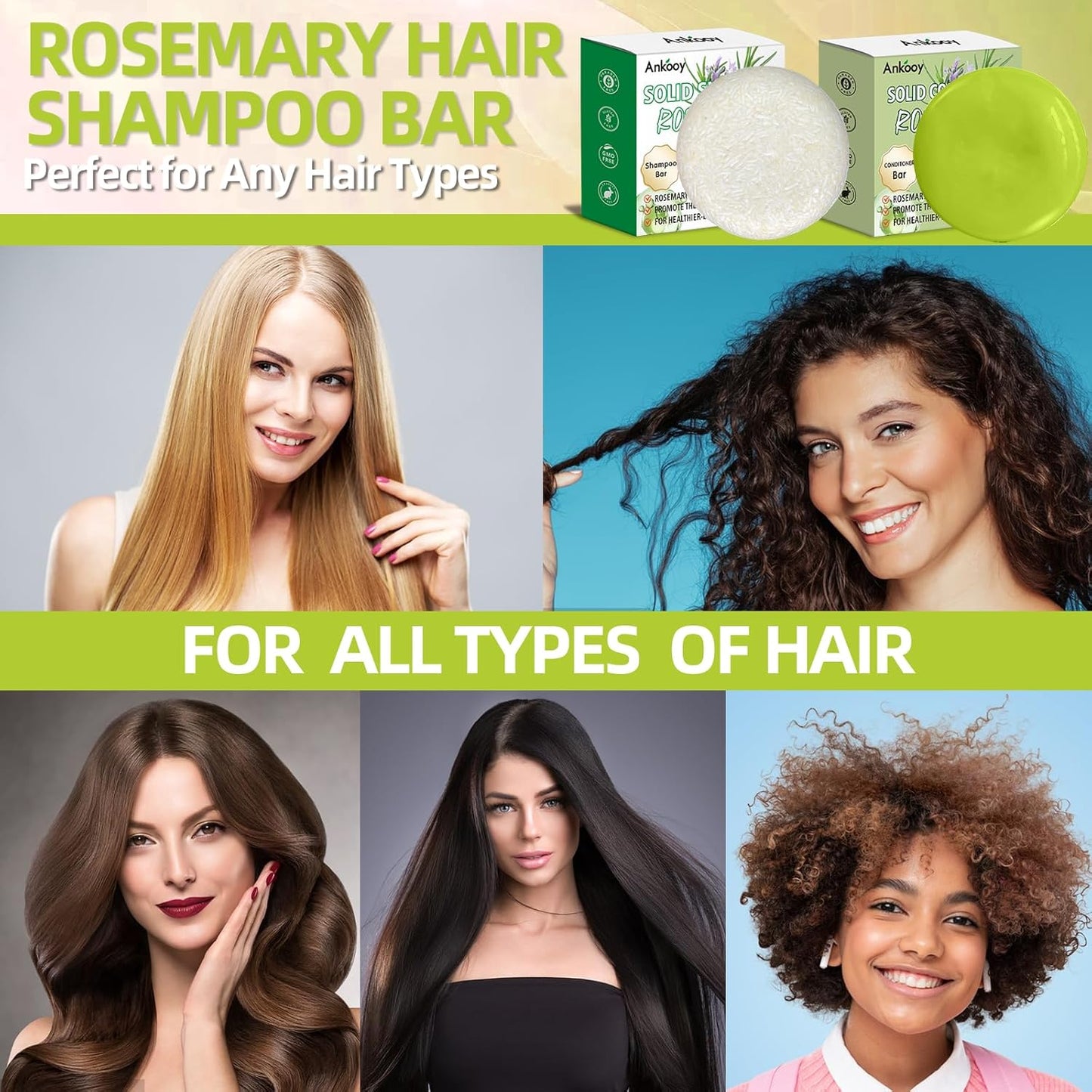 2 Pack Rosemary Oil Shampoo Bar and Conditioner Set–Natural Hair Bar Soap & for for Men and Women,Strengthens,Thickens,and Controls Oil with Organic Rosemary,Supports Scalp Health & Reduces Hair Loss.