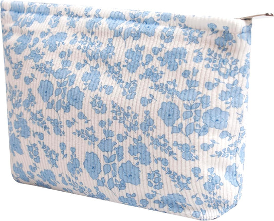 Cosmetic Bags for Women - Corduroy Cosmetic Bag Aesthetic Women Handbags Purses Smile Dots Makeup Organizer Storage Makeup Bag Girls Case Bags (Flowers-Orchid)
