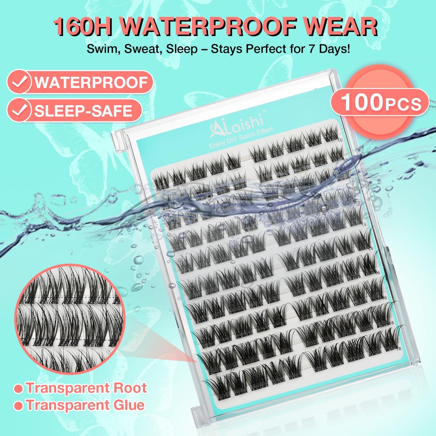 No Glue Needed Lashes, Self Adhesive Eyelashes, DIY Lash Cluster Eyelash Extensions Kit 10‑18mm,100pcs Fluffy D Curl Soft Natural Lashes with Tweezers–Fake Cat Eye Wispy Individual Clusters(NGDY31)