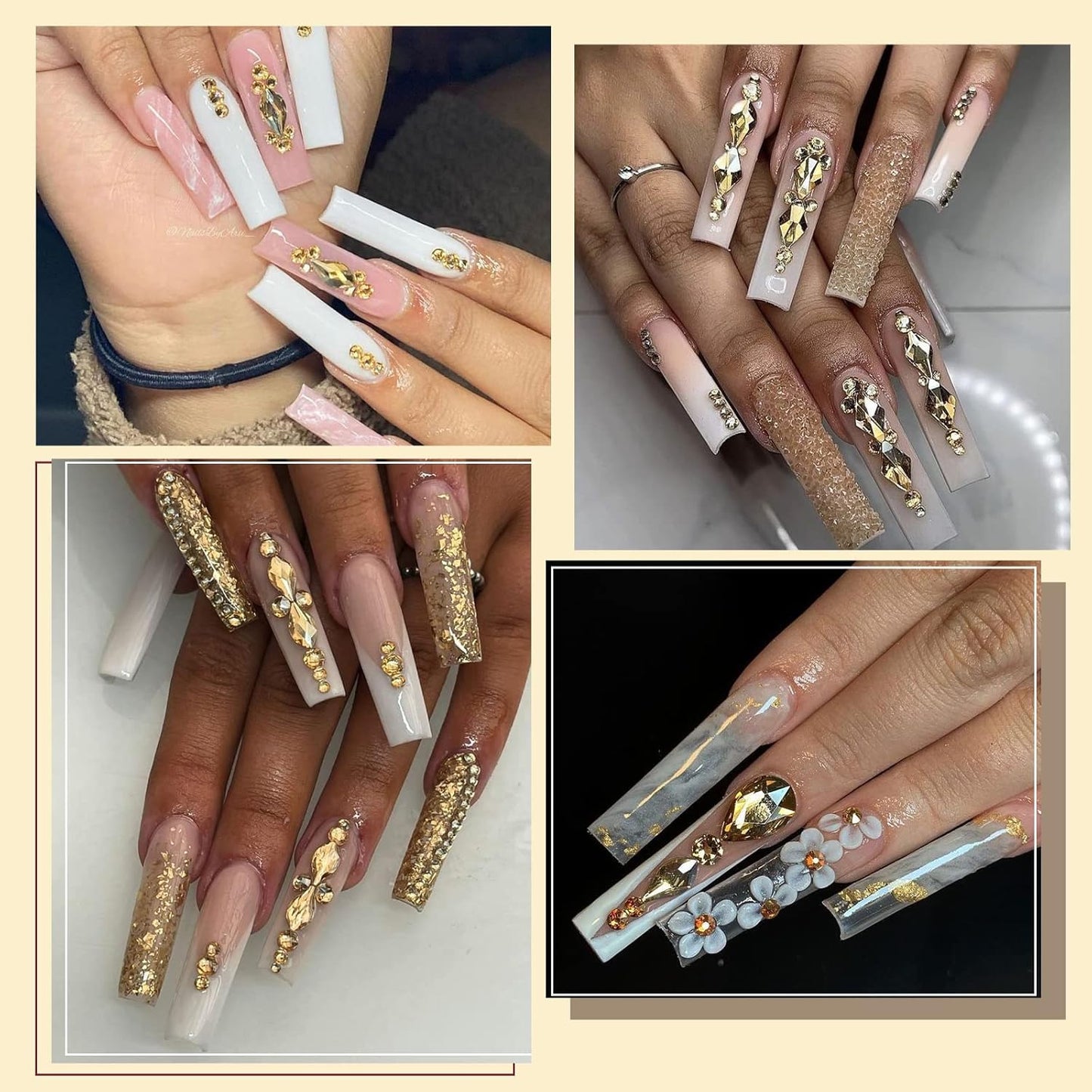 Canvalite 2518Pcs Nail Rhinestones Gems 12 Styles 3D Glass Champagne Crystals Charms Shiny Multi Shape Flatback Rhinestones with Gems Picker and Tweezers for DIY Nail Art