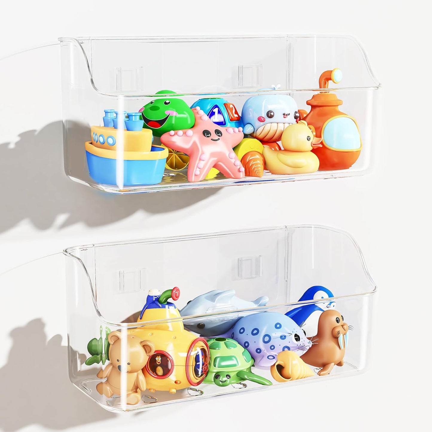 Bath Toy Storage Holder for Bathtub, 2 Pack Clear Bath Toy Organizer, Large Capacity Bathtub Toy Storage for Tub Bathroom