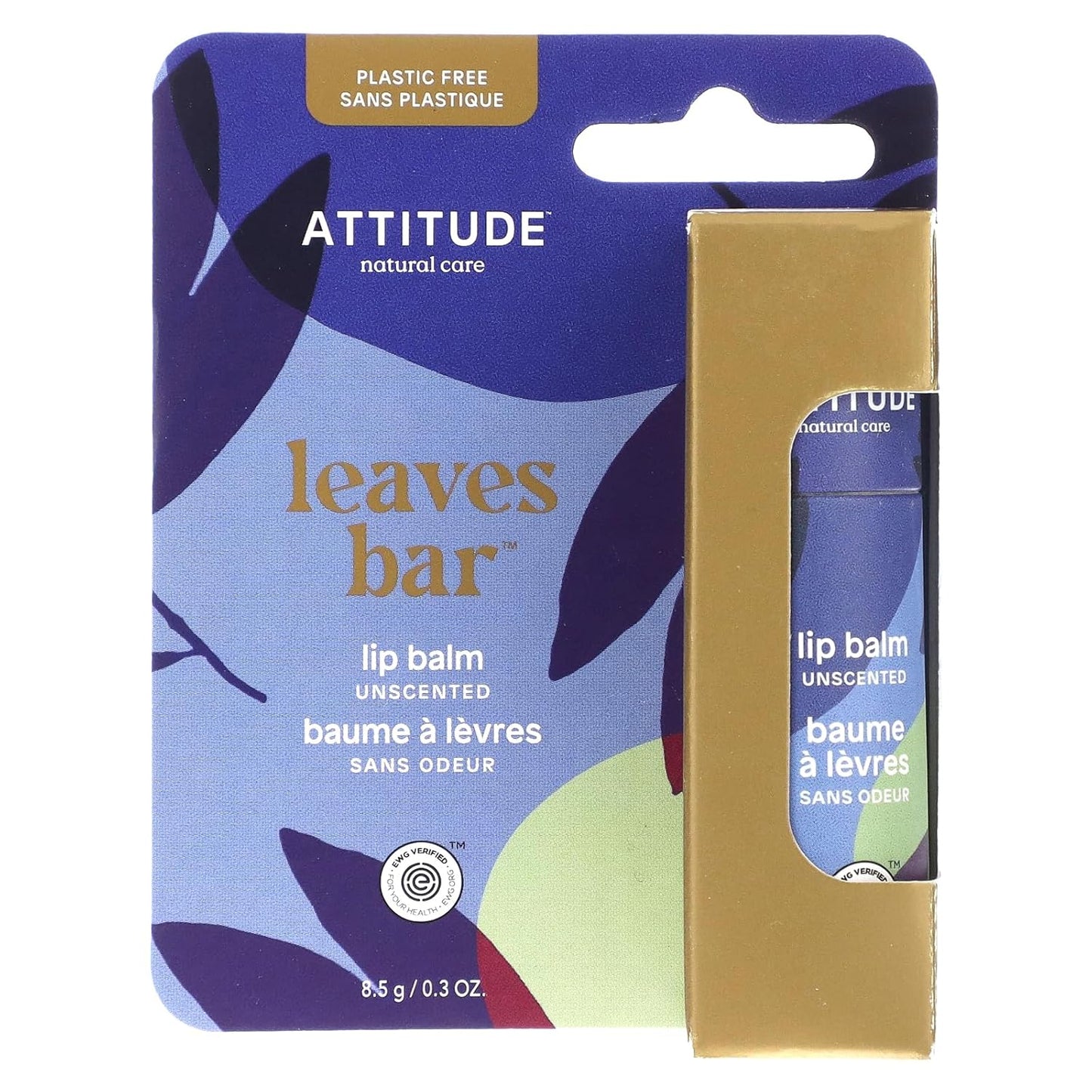 ATTITUDE Lip Balm, Natural Origin, Nourishes & Protects, Shea Butter, Coconut & Castor Oils, EWG Verified, For Dry Lips, Men and Women, Vegan, Unscented, 0.3 Oz