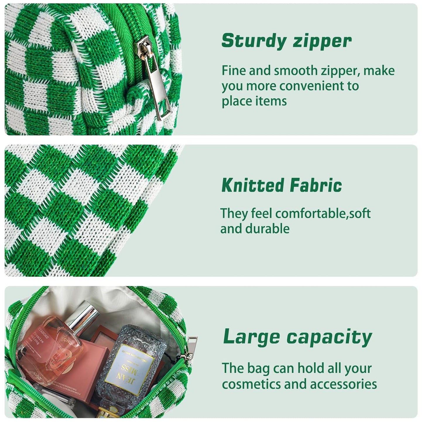 ZLFSRQ 2Pcs Checkered Pencil Case Cute Pencil Pouch for Teens Checkered Makeup Bag Medium Travel Cosmetic Bag Preppy Makeup Pouch for Purse Aesthetic Zipper Toiletry Bags Organizer(Pink/Green)