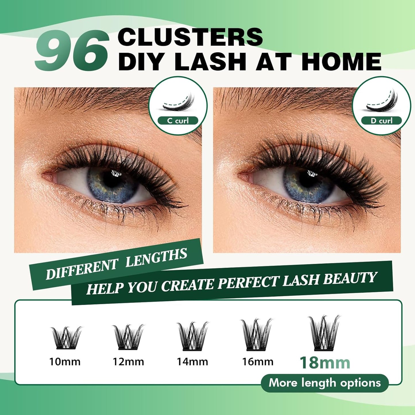 Lash Clusters,96 Pcs Cluster Lashes D Curl 10-18MIX DIY Lash Extensions Eyelash Clusters,KEYYOU Volume Wispy Individual Lashes Soft&Comfortable Easy DIY at Home(Y31,D-10-18MIX)