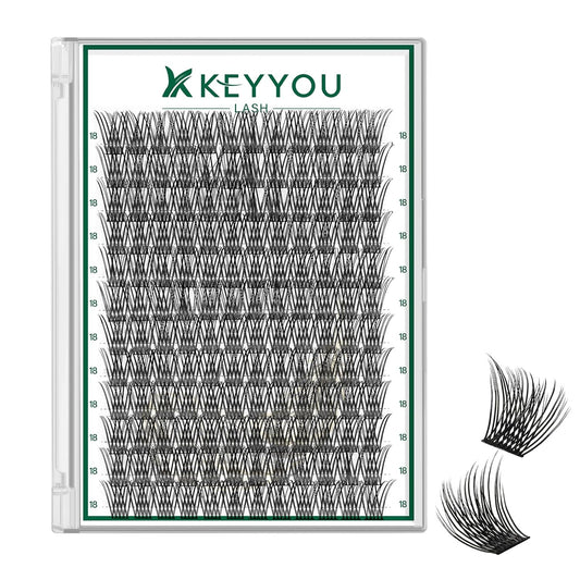 Lash Clusters 144pcs Individual Lashes D Curl 18mm Eyelash Clusters KEYYOU Air Touch Cluster Lashes Super Lightweight Soft Wispy Comfortable Easy DIY at Home(Air02-D-18mm)