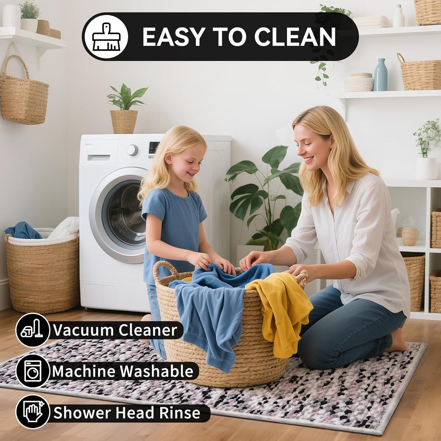 Bathroom Rugs Non Slip, Super Absorbent Quick Dry Bath Mat, Rubber Backing Ultra Thin Fit Under Door Bathroom Floor Shower Mat