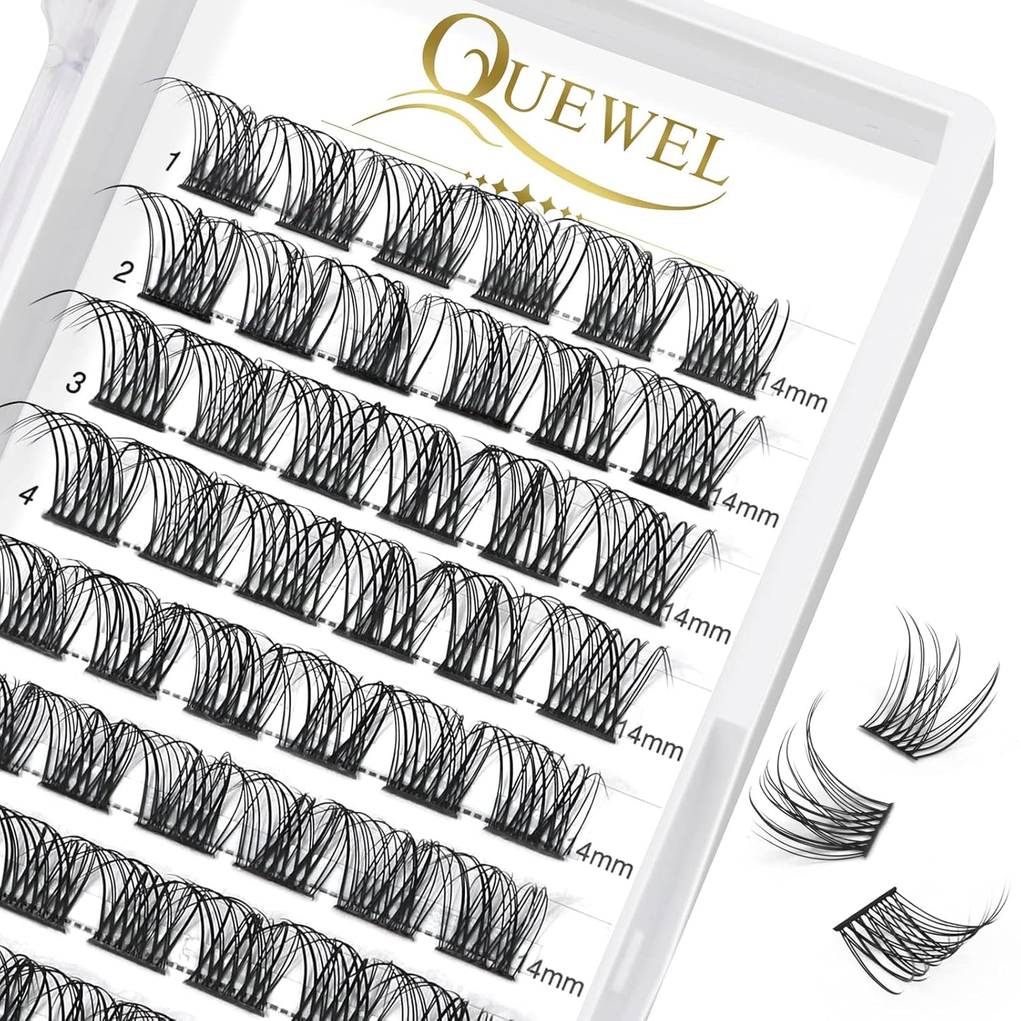 QUEWEL Cluster Lashes 72 Pcs Wide Stem Individual Lashes C/D Curl 8-16mm Length DIY Eyelash Extension False Eyelashes Natural&Mega Styles Soft for Personal Makeup Use at Home (Natural-C-14)