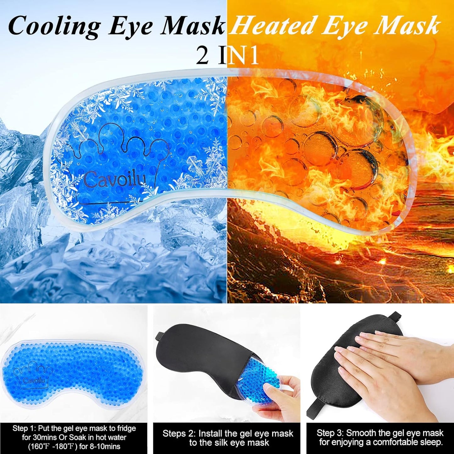 Eye Mask, Cooling Sleep Mask Gel Eye Mask for Sleeping, Black Silk Sleeping Mask for Travel, Gifts for Men Women, Stocking Stuffers