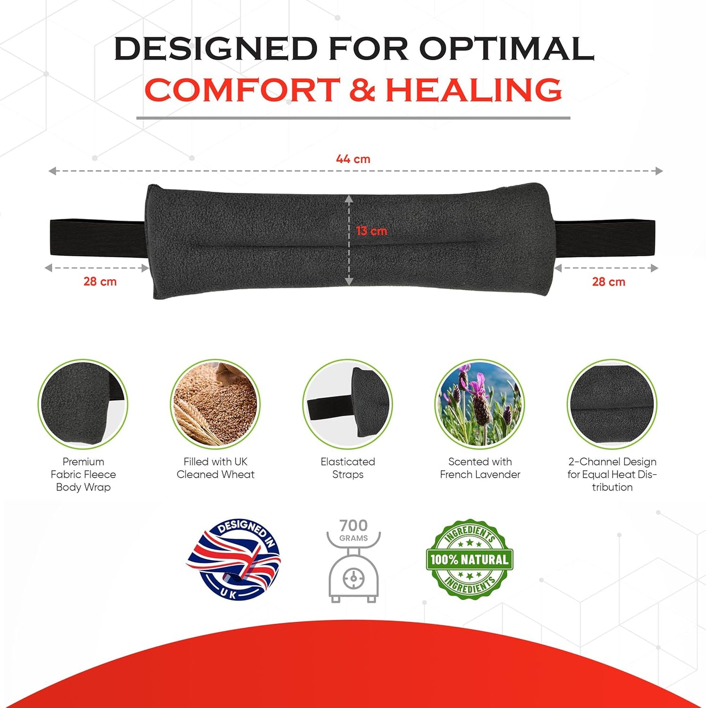 Microwavable Heating Pad for Neck, Back, & Shoulders - Heating Bean Bag Microwavable Pillow w/Elasticated Strap - Wheat & Unscented Heating Pad Wrap - ThermoDR, Black