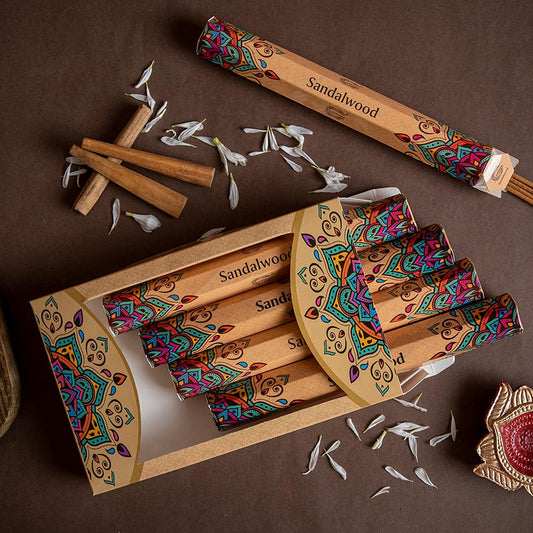 Raajsee Sandalwood Incense Sticks 15 Sticks x 5 Pack -100% Pure Insense Organic Natural- Hand Rolled Free from Chemicals - insent Stick Perfect for Church Aromatherapy, Stress Relief, Meditation