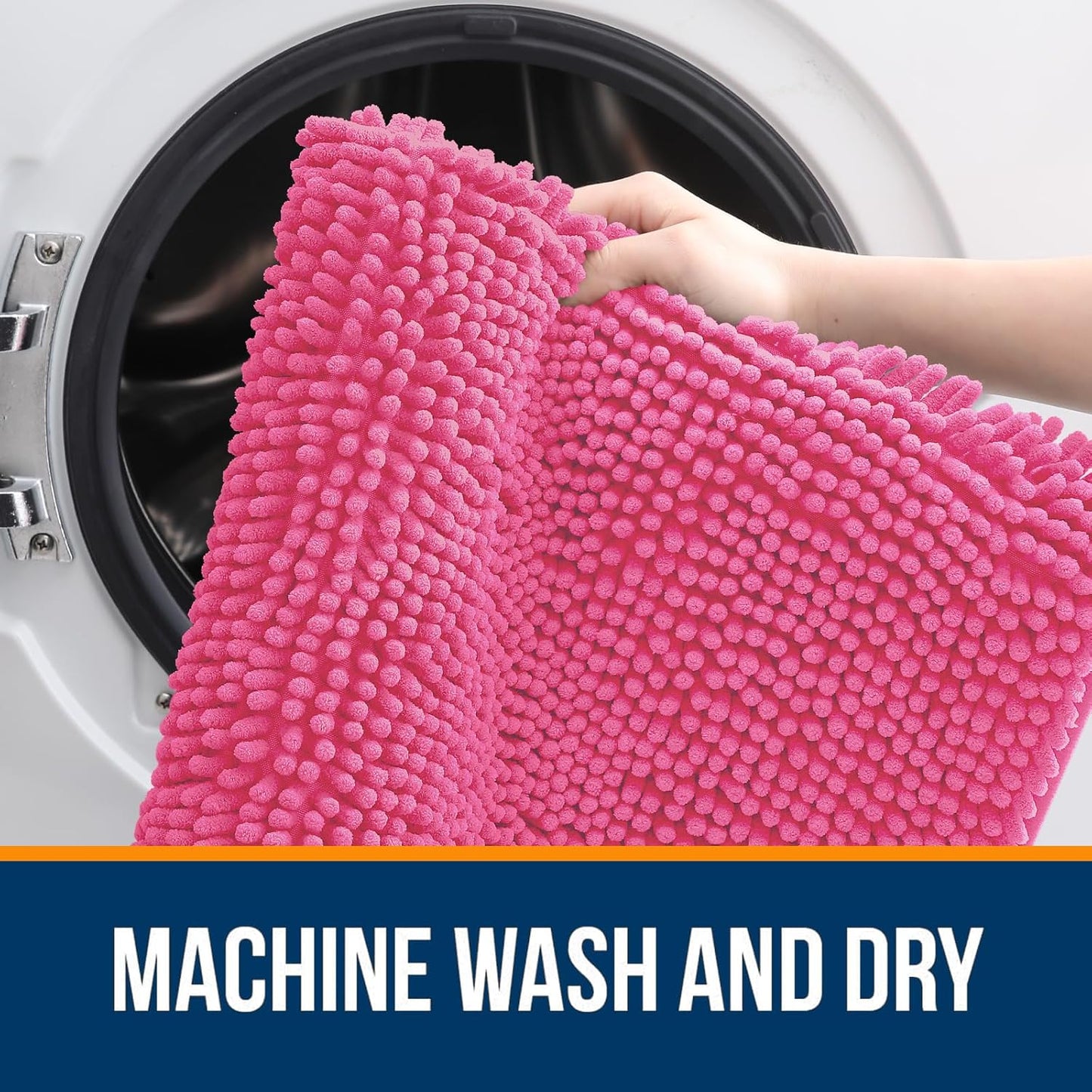 OLANLY Toilet Rugs U-Shaped 24x20, Extra Soft Absorbent Chenille Contour Bathroom Rugs for Toilet, Dry Quickly, Machine Washable, Non-Slip Bath Mat, Hot Pink