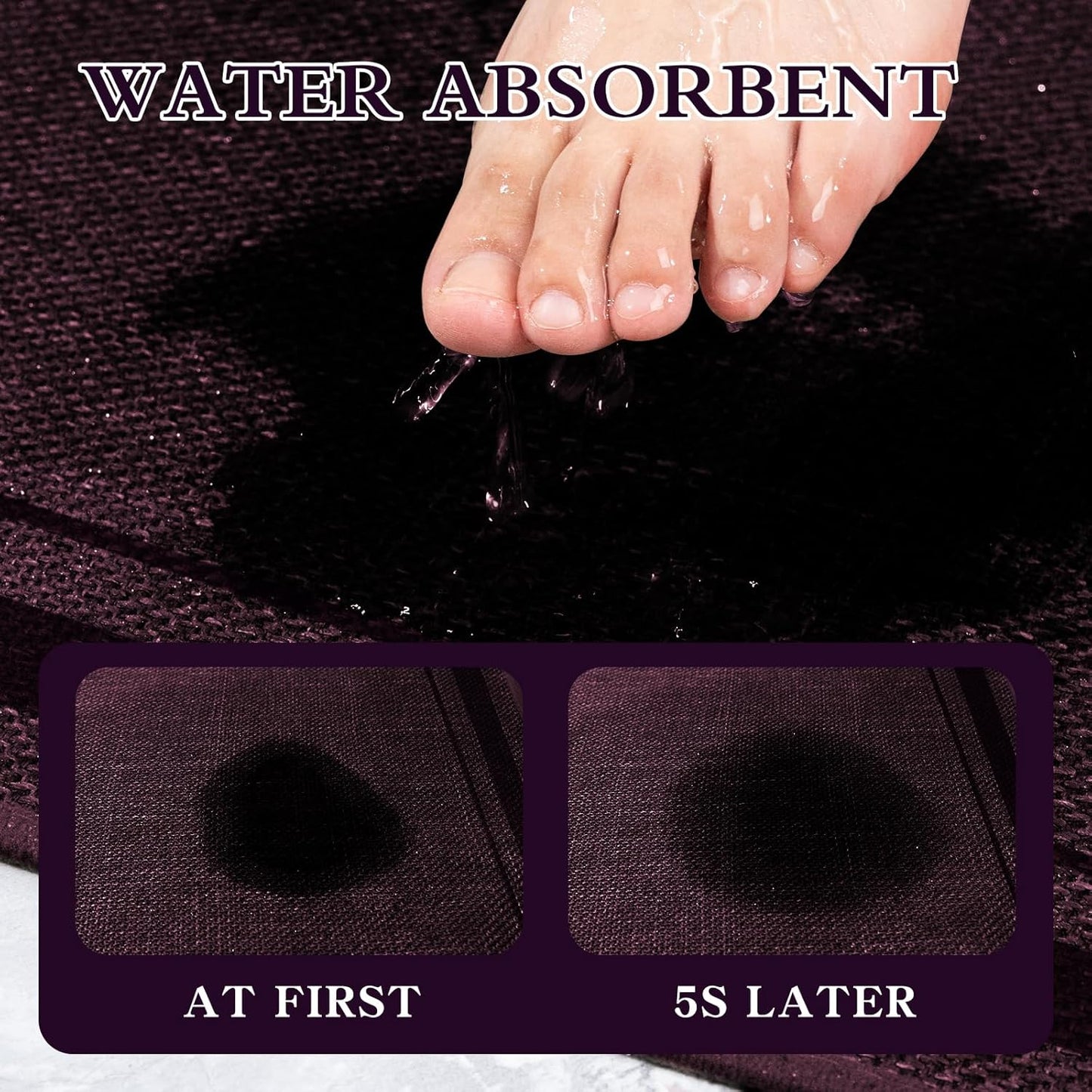 chakme Bathroom Rugs Mat 32x17, Ultra Thin Non Slip Bath Mat Quick Dry Absorbent Bath Mat for Bathroom Floor, (Dark Purple, 32"x17")