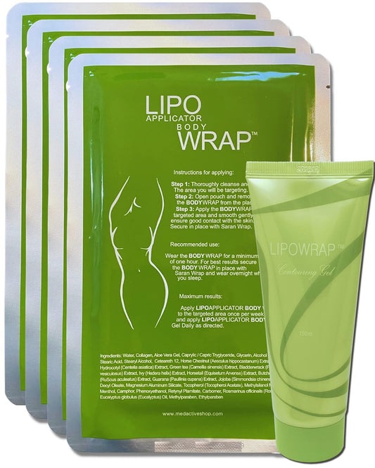 Tummy Body Wrap with Guarana, Green Tea, Seaweed Wraps Works for Stomach Belly Legs Arms Abdomen. (4 Wraps + Gel)