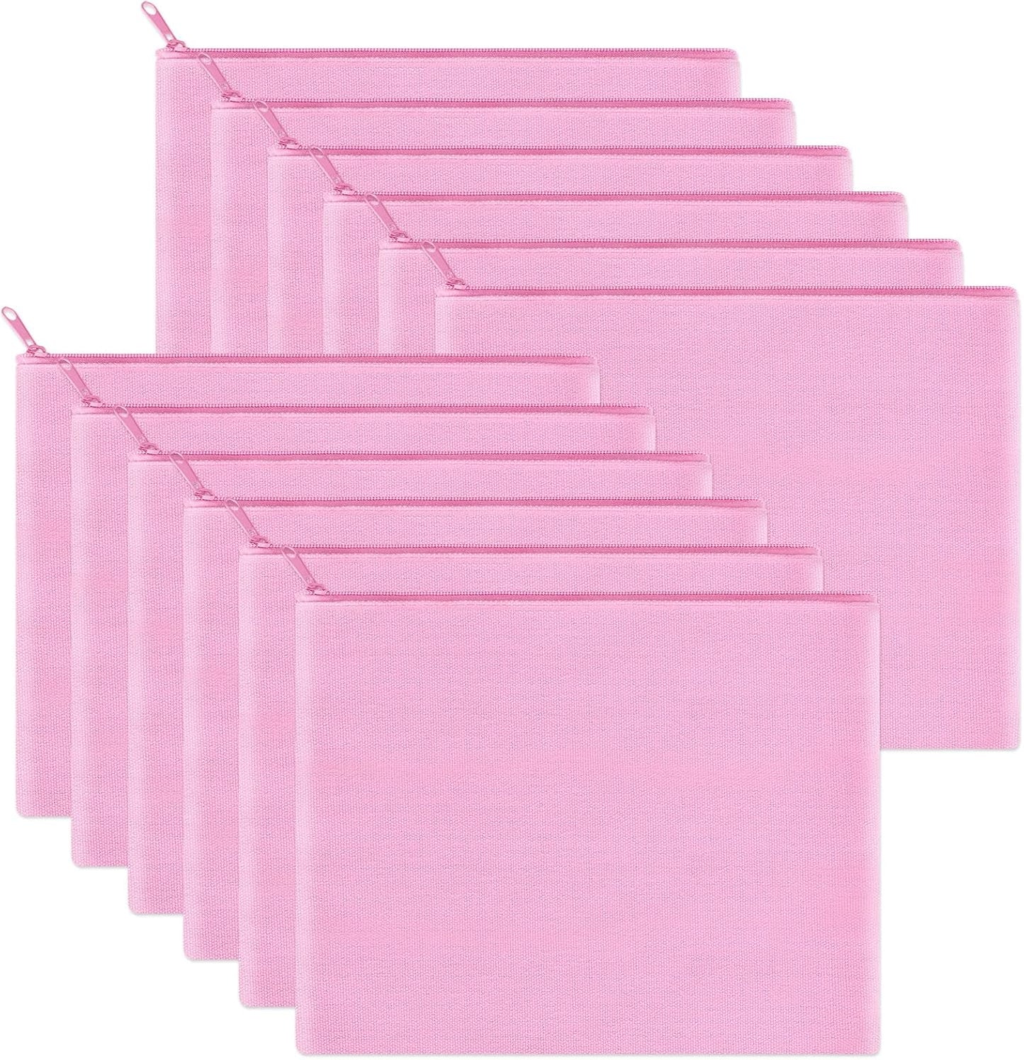 12 Pieces Cotton Canvas Makeup Bag, Multipurpose Cosmetic Bag with Zipper Travel Toiletry Pouch, Blank DIY Craft Bag (Pink, L)