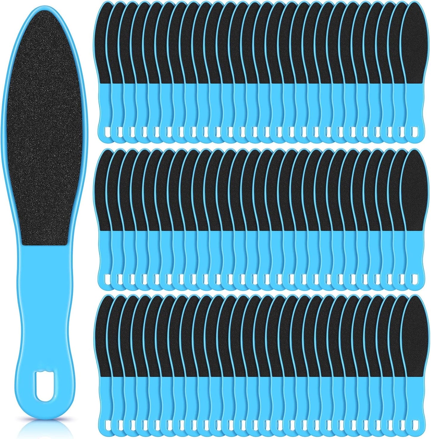 100 Pcs Pedicure Foot File Double Sided Callus Remover Sandpaper Foot Sander Scraper Scrubber with Plastic Handle Heel Rasp Tool for Feet Spa(Blue)