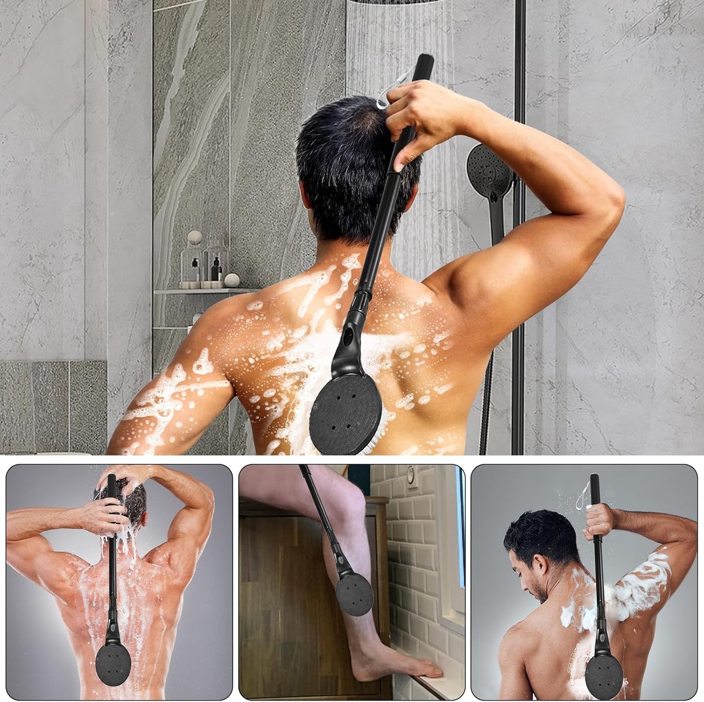 Back Scrubber Anti Slip for Shower, 25.7” Telescopic Back Bath Brush for Shower, Back Scrubber, Exfoliation and Improved Skin Health for Elderly with Limited Arm Movement, Disabled