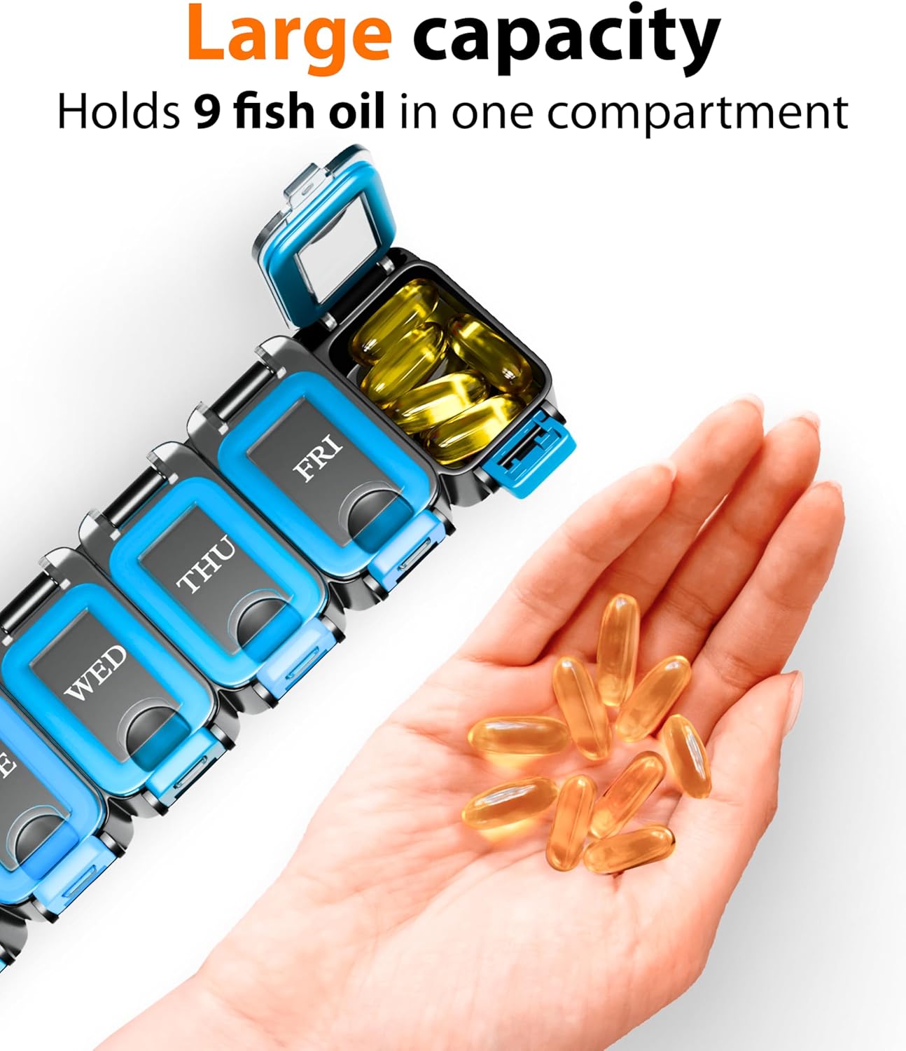 Weekly Pill Organizer 1 time a Day – Pill Box 7 Day with Enhanced Waterproof Seal, Large compartments Hold Big Vitamins & Supplements, Upgraded Locking lids, for Home & Travel use, Durable Hard case