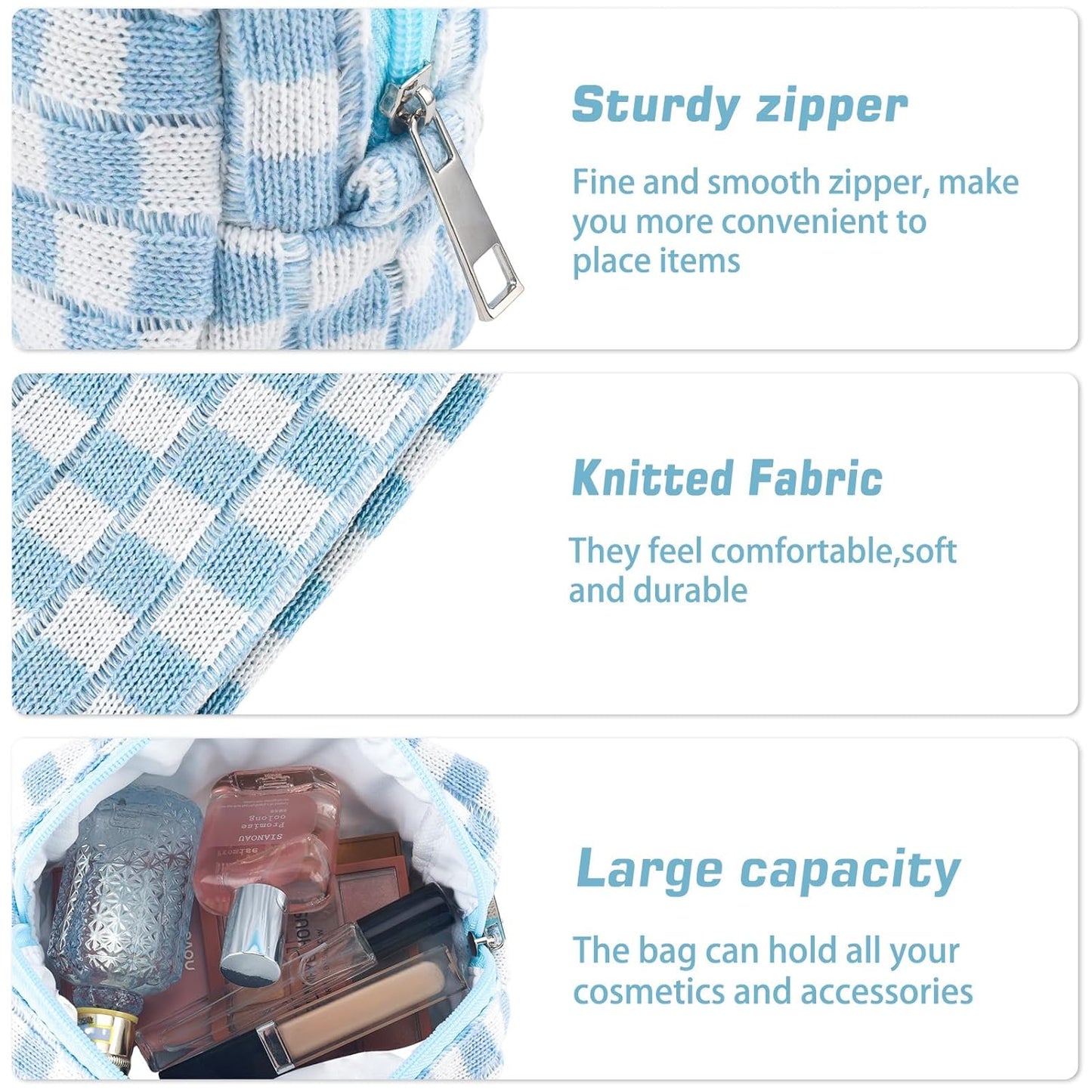 ZLFSRQ 2Pcs Checkered Pencil Case Cute Pencil Pouch for Teens Checkered Makeup Bag Medium Travel Cosmetic Bag Preppy Makeup Pouch for Purse Aesthetic Zipper Toiletry Bags Organizer(Blue/Purple)