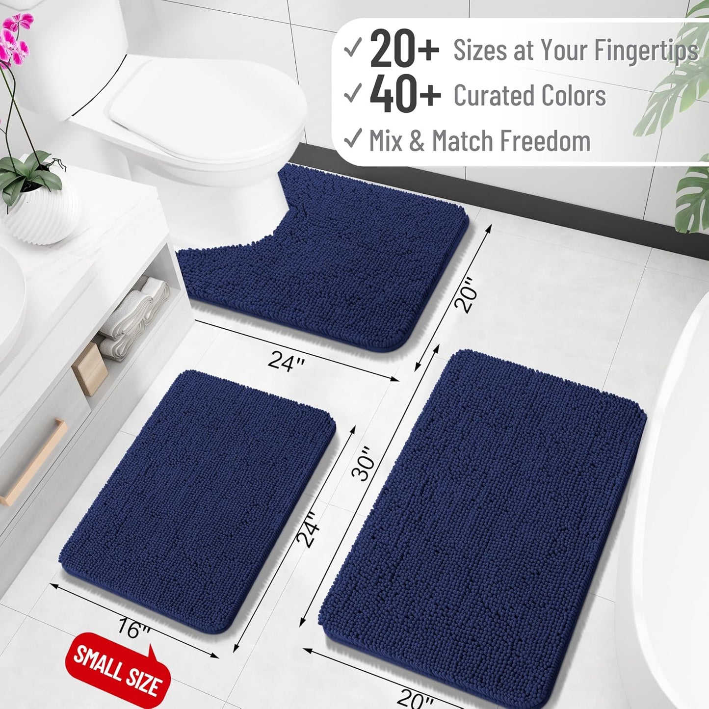 OLANLY Bathroom Rugs 30x20, Extra Soft Absorbent Chenille Bath Rugs, Rubber Backing Quick Dry, Machine Washable Bath Mats for Bathroom Floor, Tub and Shower, Home Decor Accessories, Twilight Sapphire