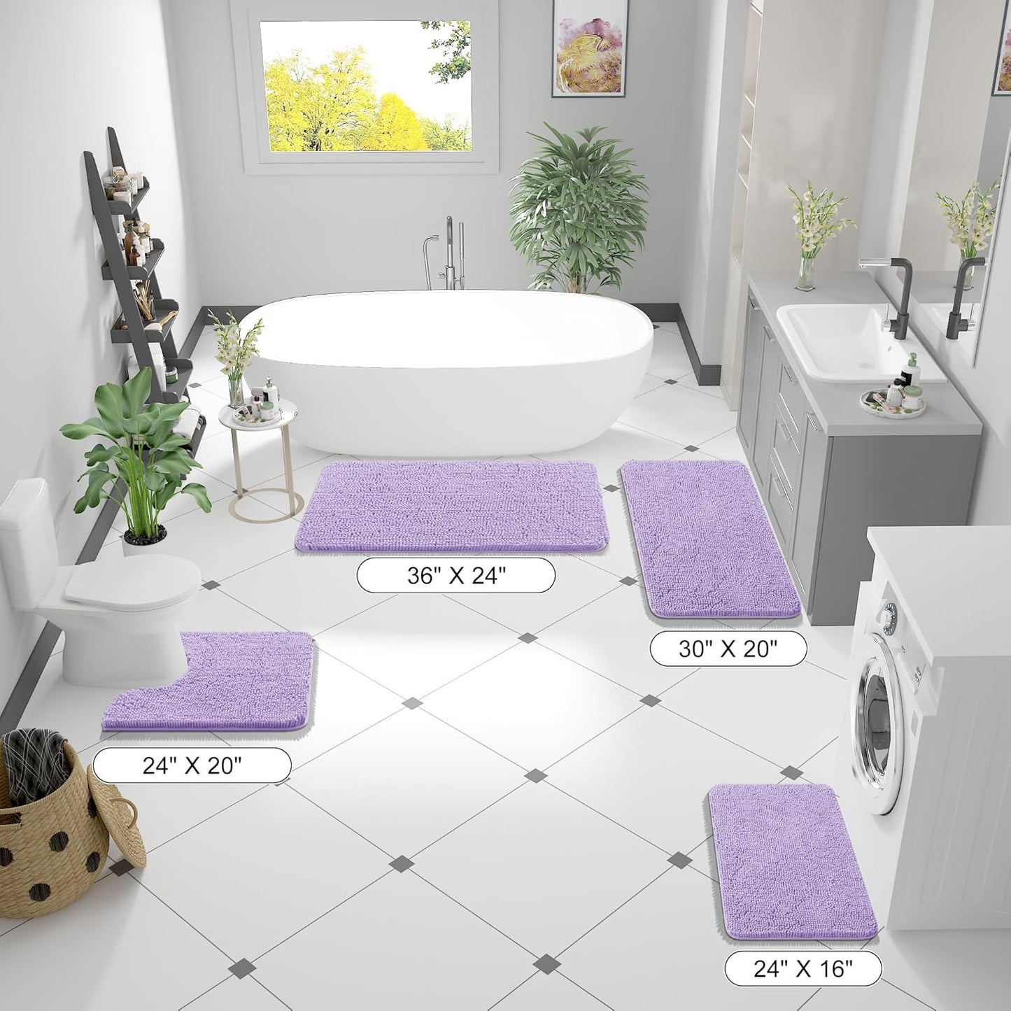 OLANLY Bathroom Rugs 59x35, Extra Soft Absorbent Chenille Bath Rugs, Rubber Backing Quick Dry, Machine Washable Bath Mats for Bathroom Floor, Tub and Shower, Home Decor Accessories, Lavender
