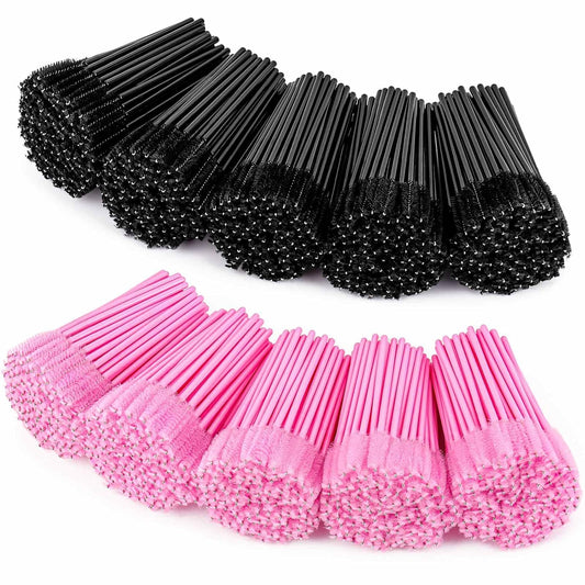 1000 Disposable Mascara Wands Eyelash Brushes Spoolies for Eyebrow Eye Lash Extension Black and Pink